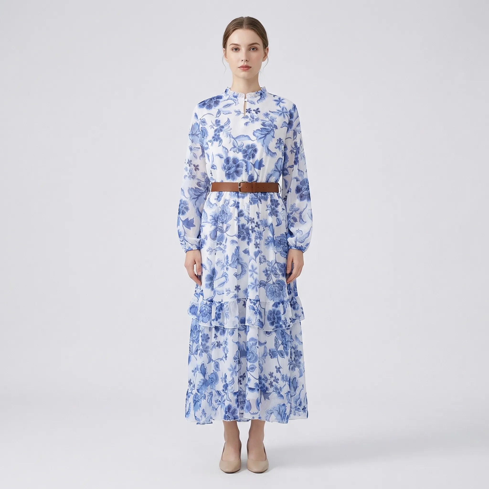 Nordspur | Bleuriva Bohemian Floral Midi Dress With Ruffles