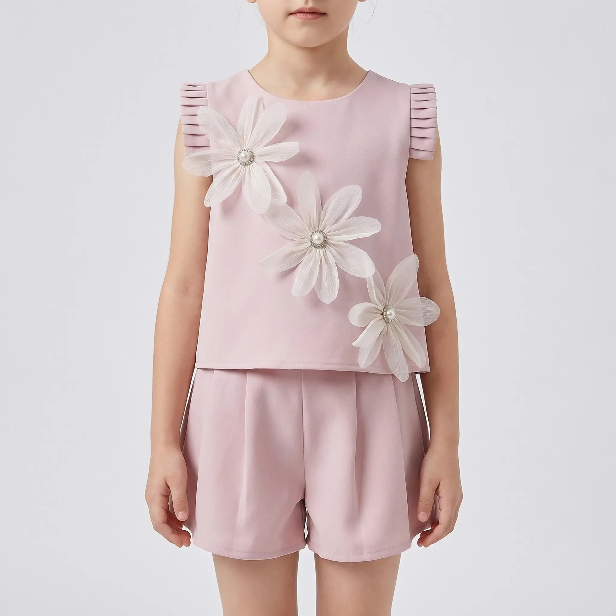 Mädchen Sommer Set mit Blumenmuster und Shorts