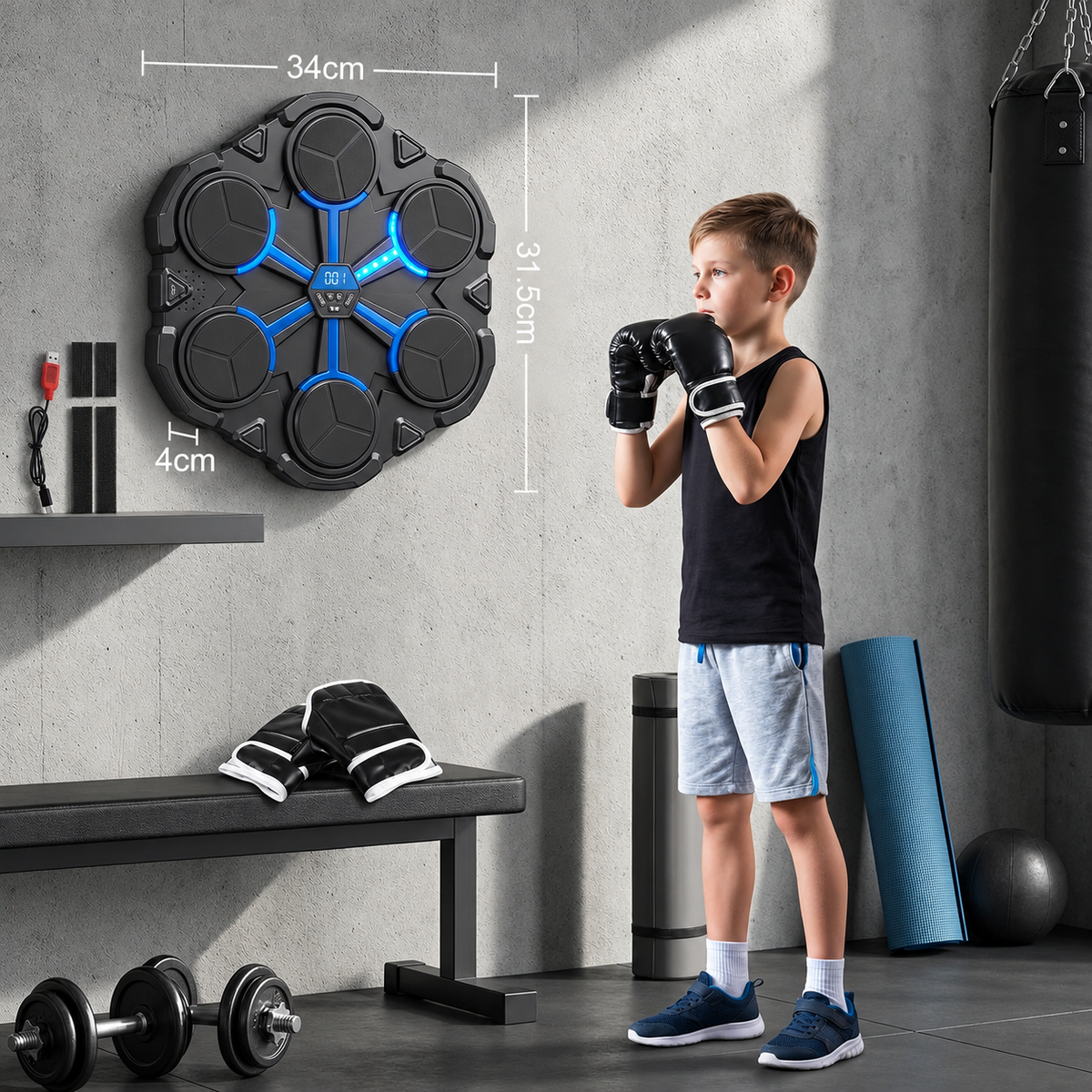 Nordspur | Bluetooth Musik Boxing Trainer – Interaktives Wand-Schlagziel mit Lichtern & Sound