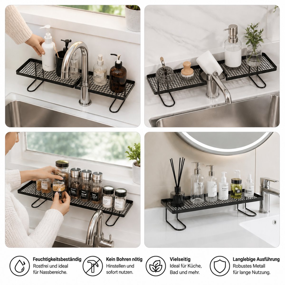 Nordspur | Bohrfreies feuchtigkeitsbeständiges Badezimmer-Arbeitsplatten-Organizer-Regal