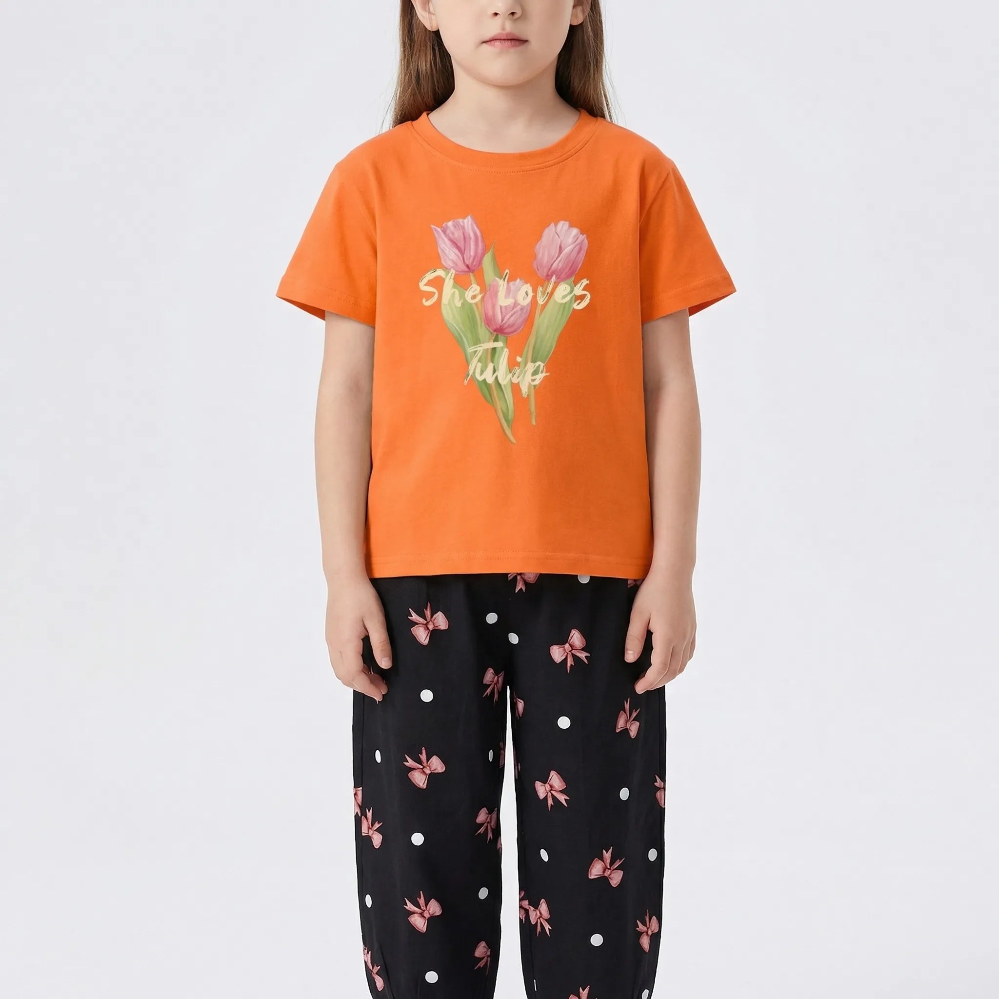 Mädchen Sommer Set 2-teilig Schleifenmuster T-Shirt Hose Kleinkinder