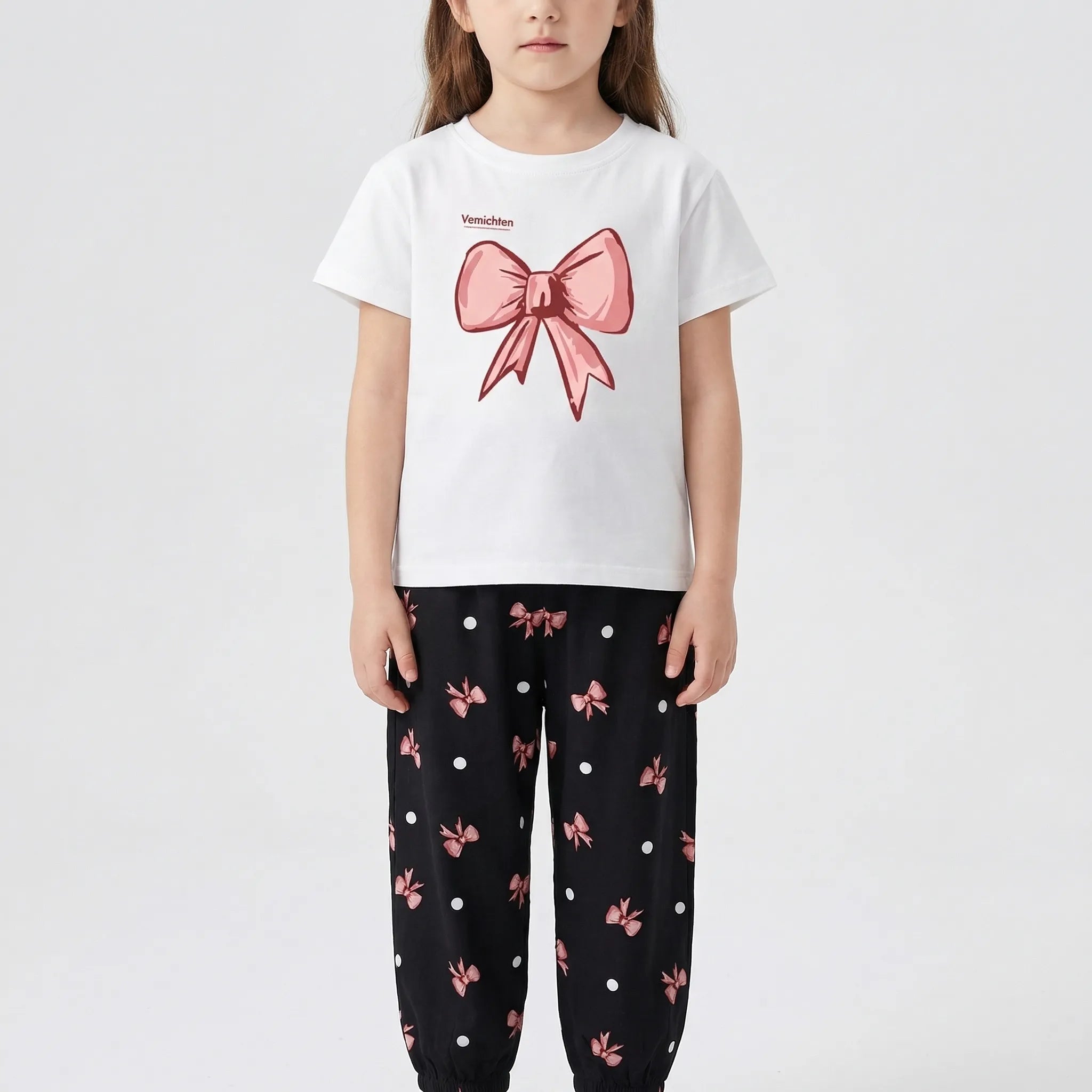 Mädchen Sommer Set 2-teilig Schleifenmuster T-Shirt Hose Kleinkinder