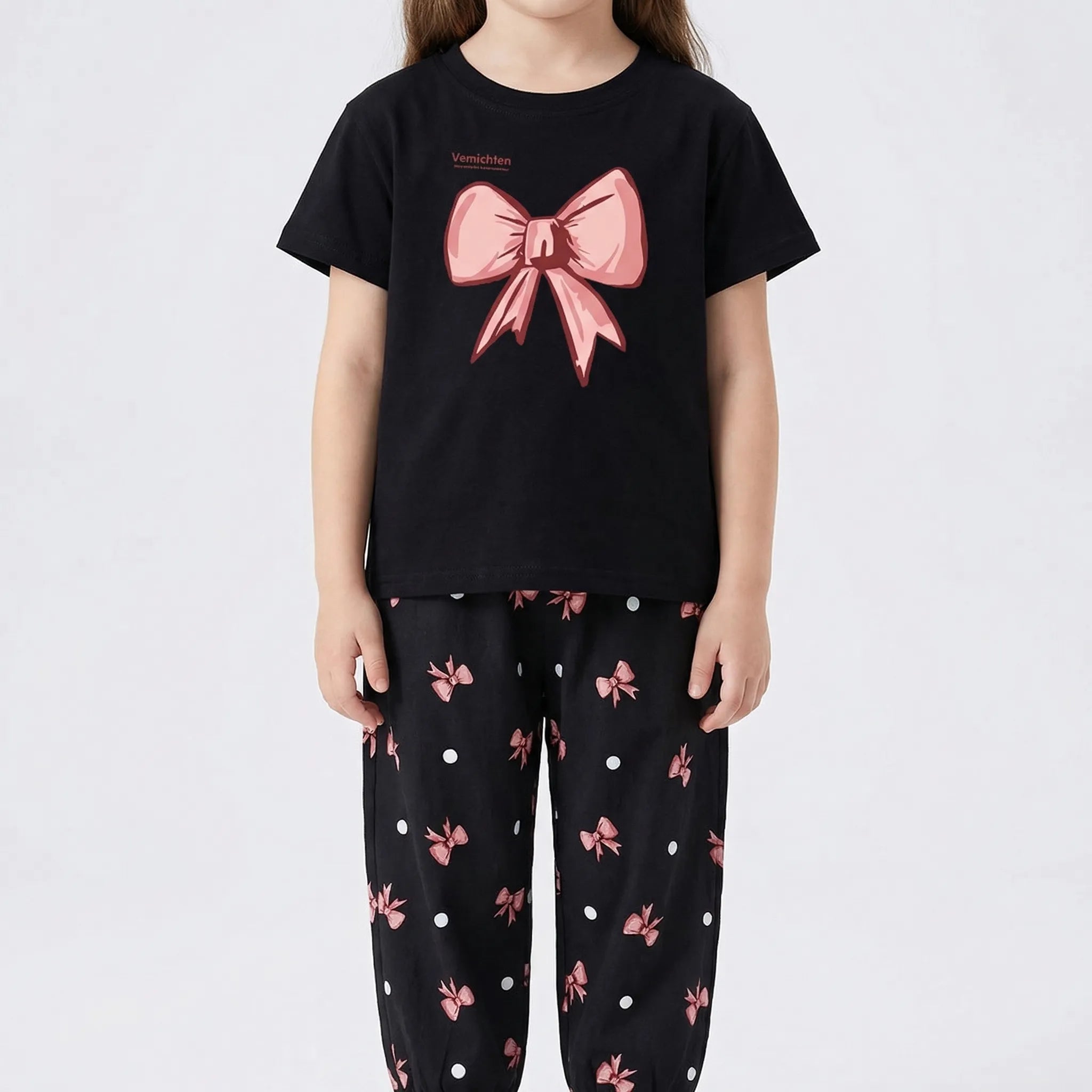 Mädchen Sommer Set 2-teilig Schleifenmuster T-Shirt Hose Kleinkinder