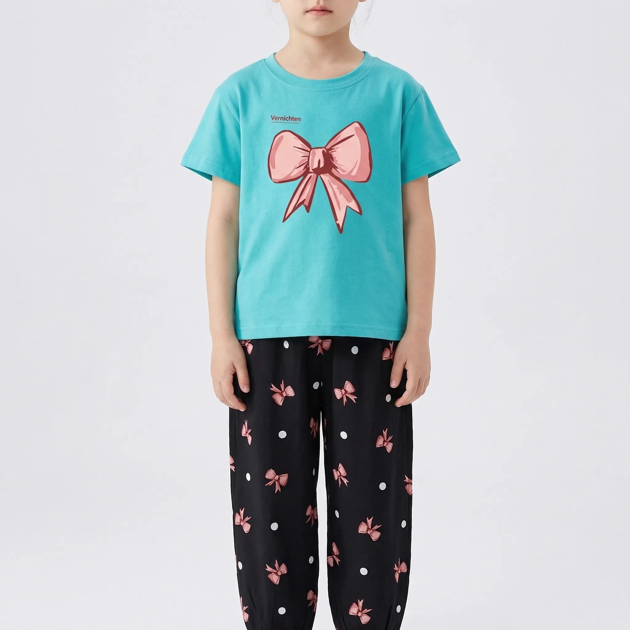 Mädchen Sommer Set 2-teilig Schleifenmuster T-Shirt Hose Kleinkinder