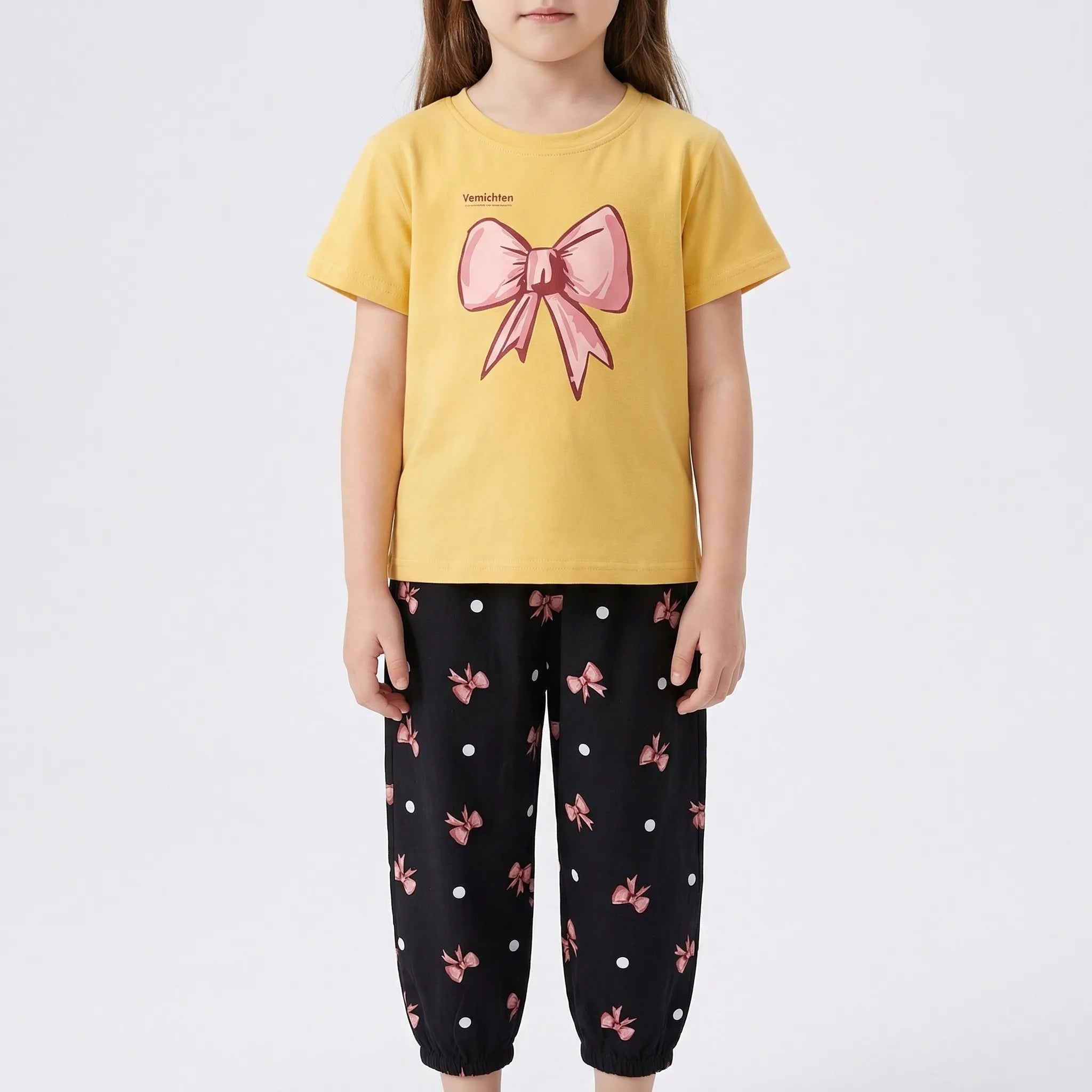Mädchen Sommer Set 2-teilig Schleifenmuster T-Shirt Hose Kleinkinder