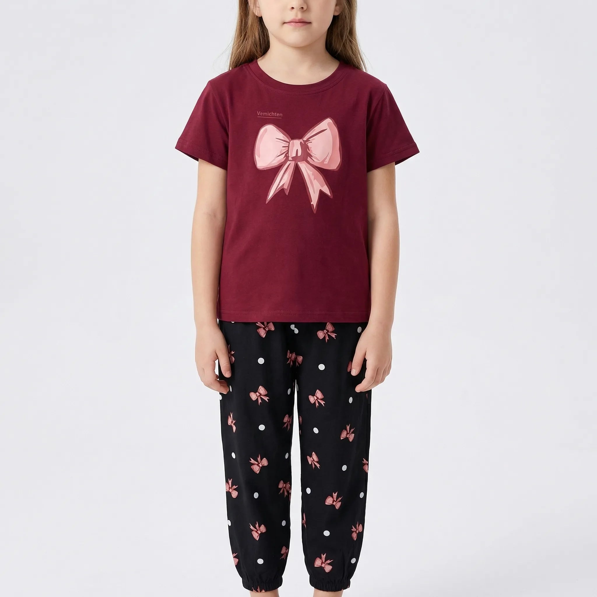 Mädchen Sommer Set 2-teilig Schleifenmuster T-Shirt Hose Kleinkinder