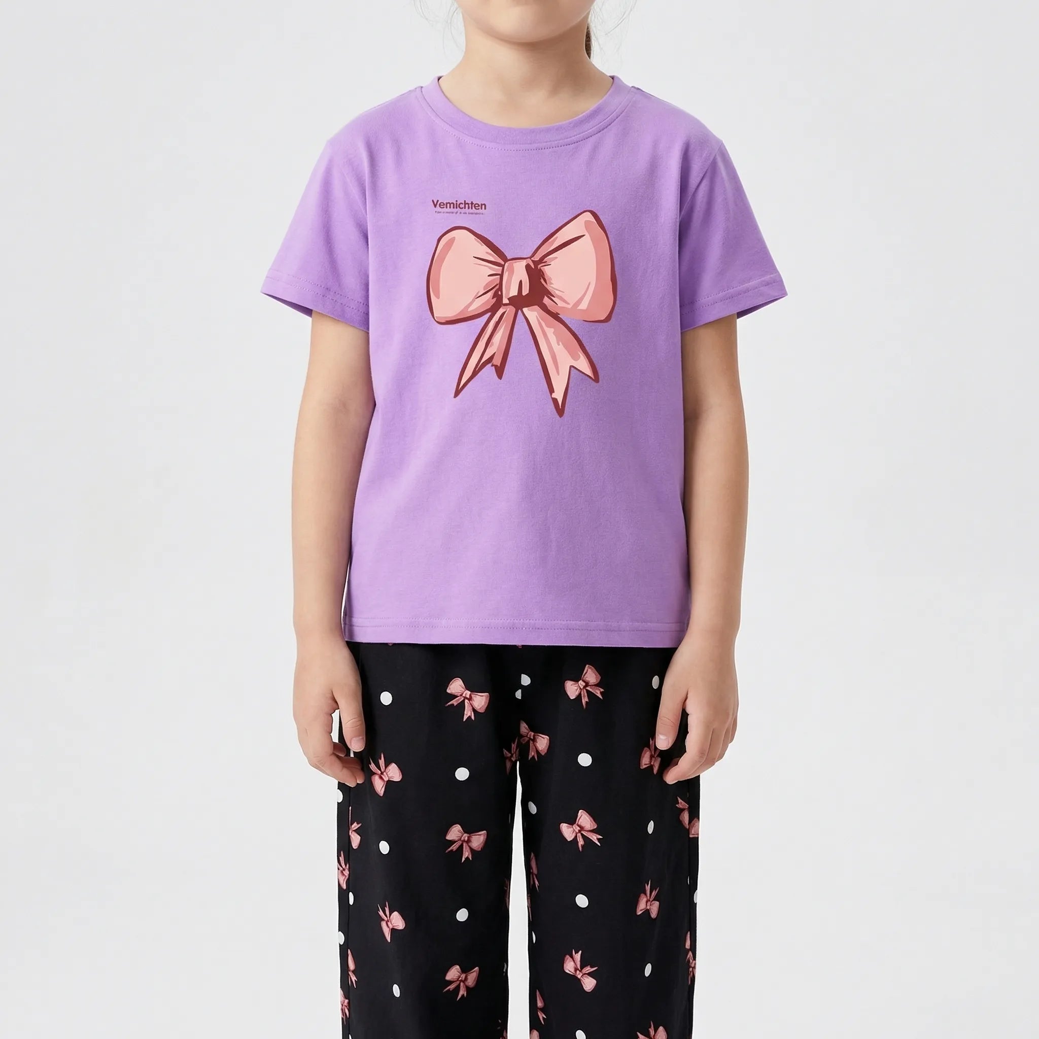 Mädchen Sommer Set 2-teilig Schleifenmuster T-Shirt Hose Kleinkinder