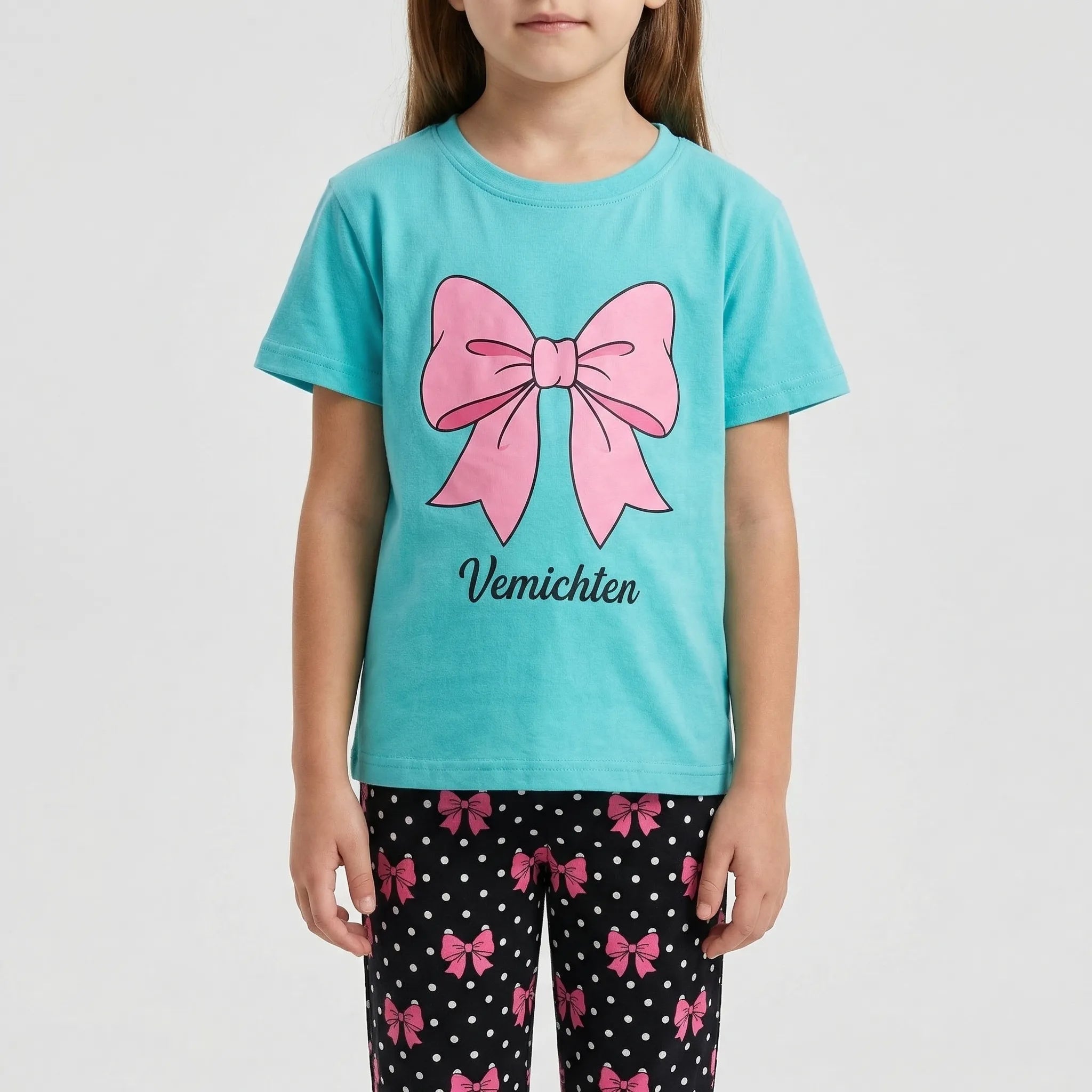 Mädchen Sommer Set 2-teilig Schleifenmuster T-Shirt Hose Kleinkinder