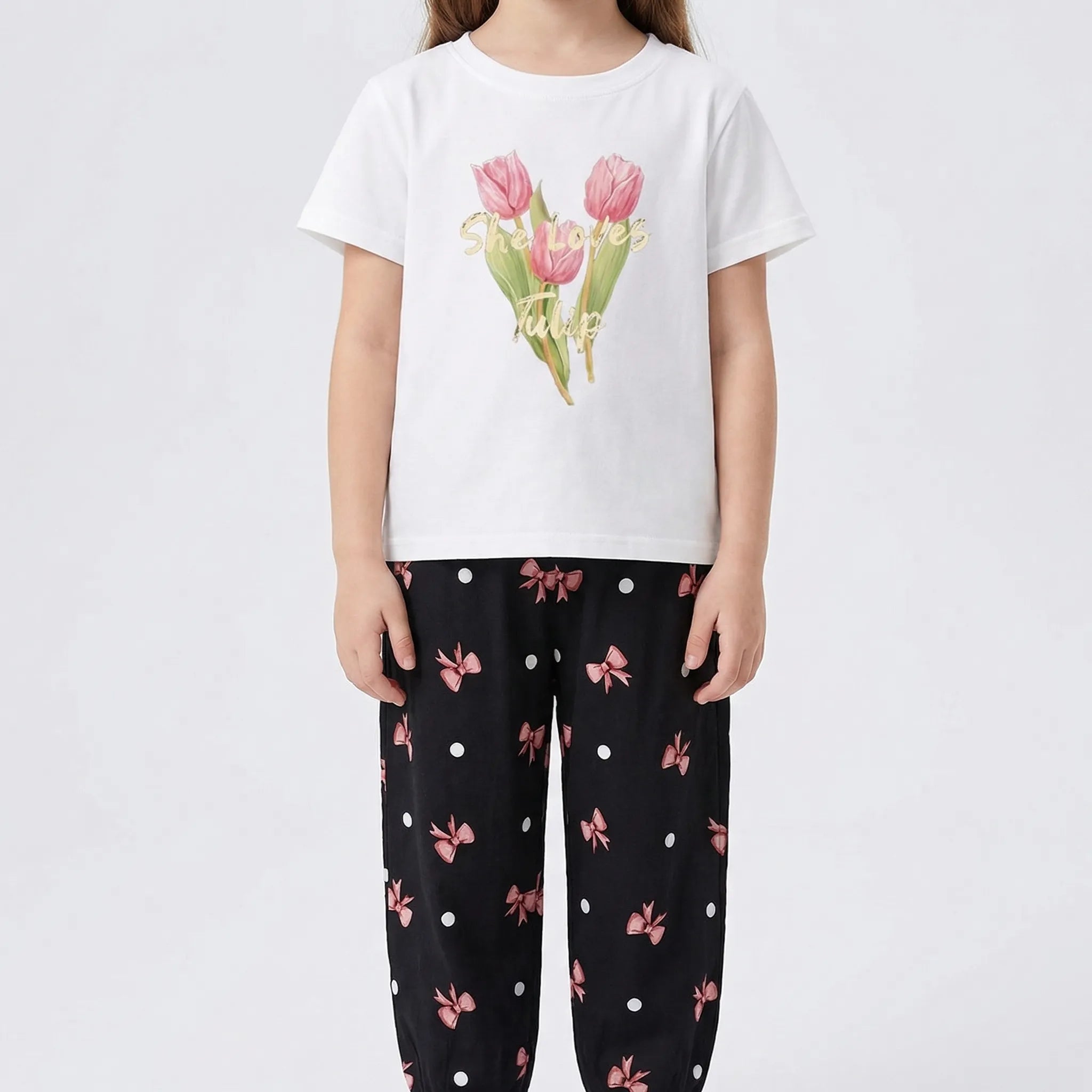 Mädchen Sommer Set 2-teilig Schleifenmuster T-Shirt Hose Kleinkinder
