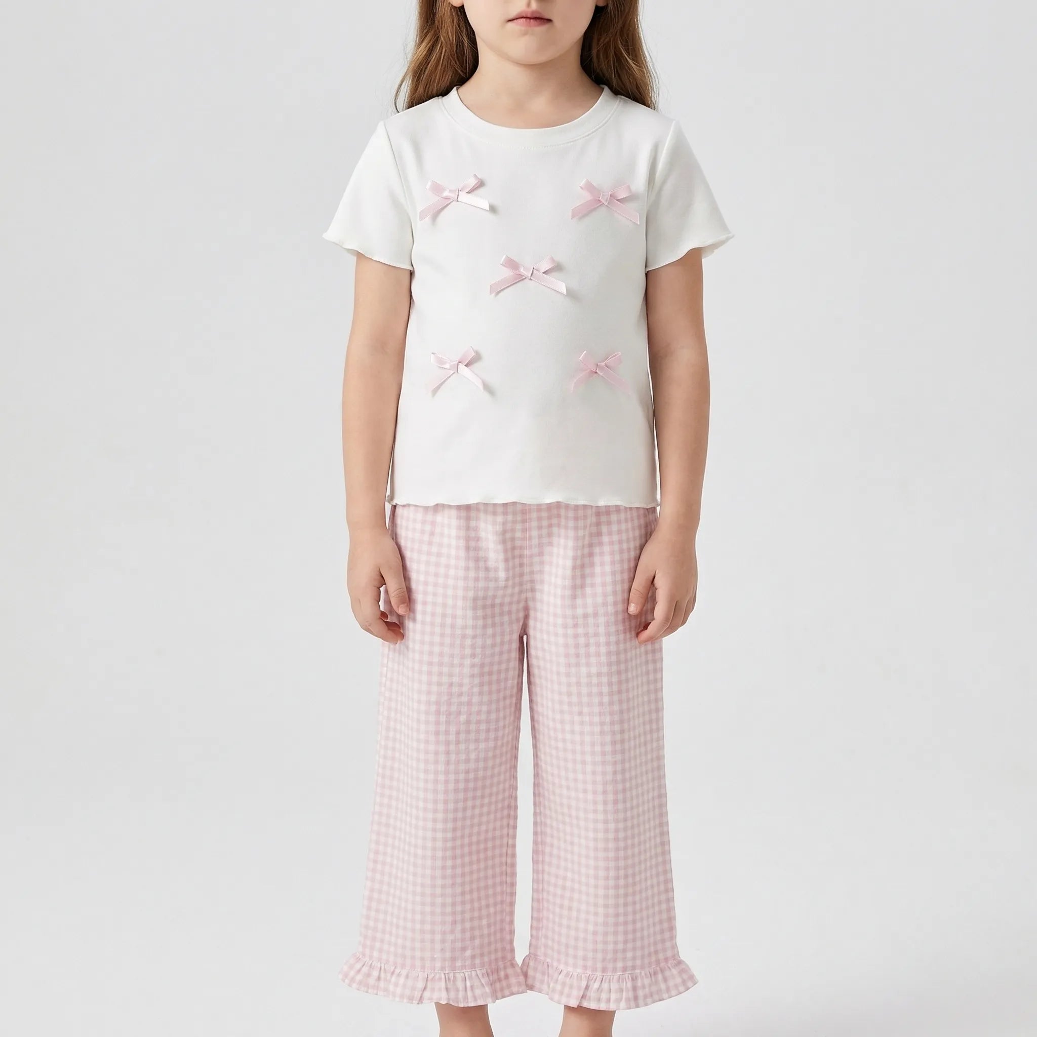 Mädchen Set mit Schleifentop und karierter Hose für Kleinkinder