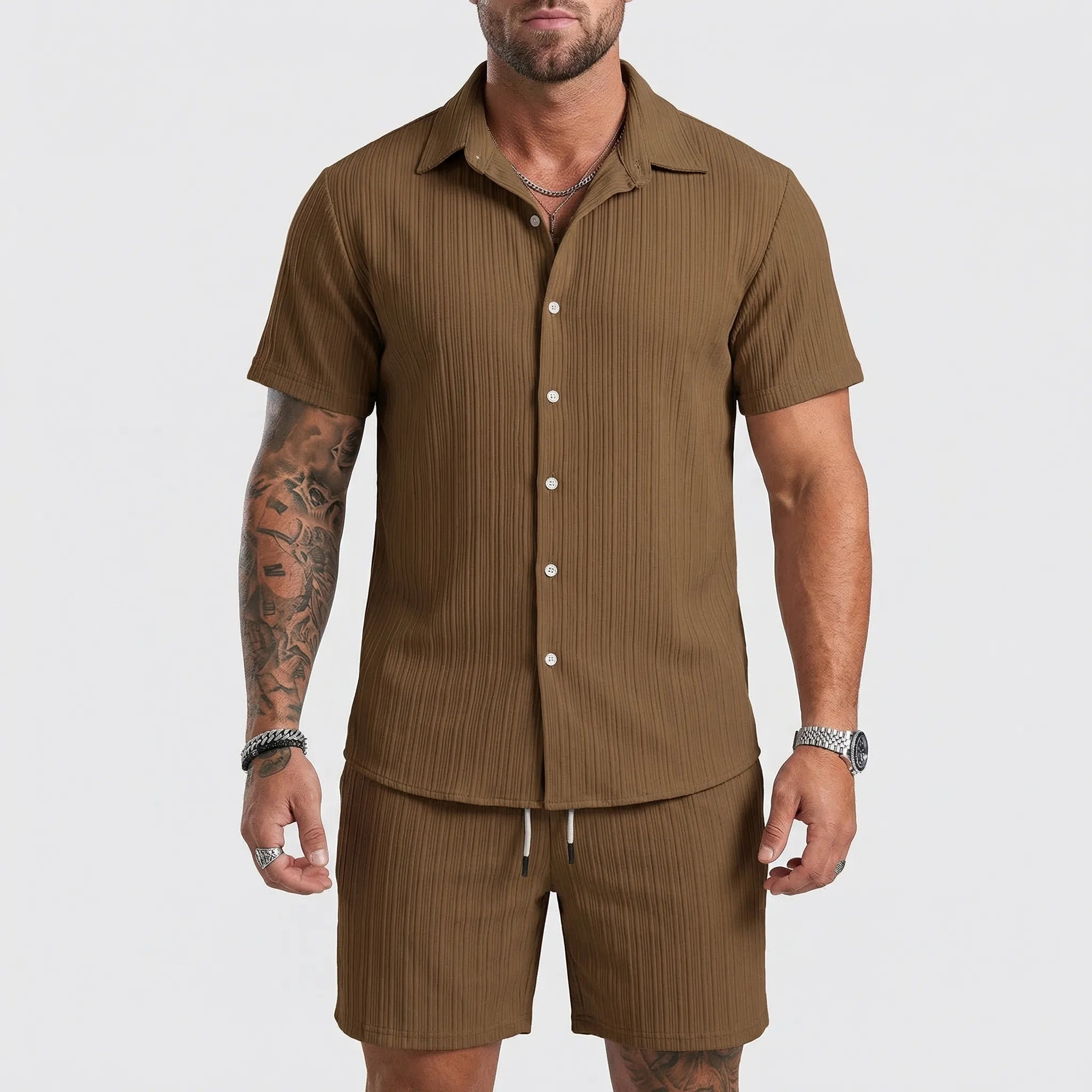 Herren Kurzarmhemd und Shorts Set für Strand und Freizeit