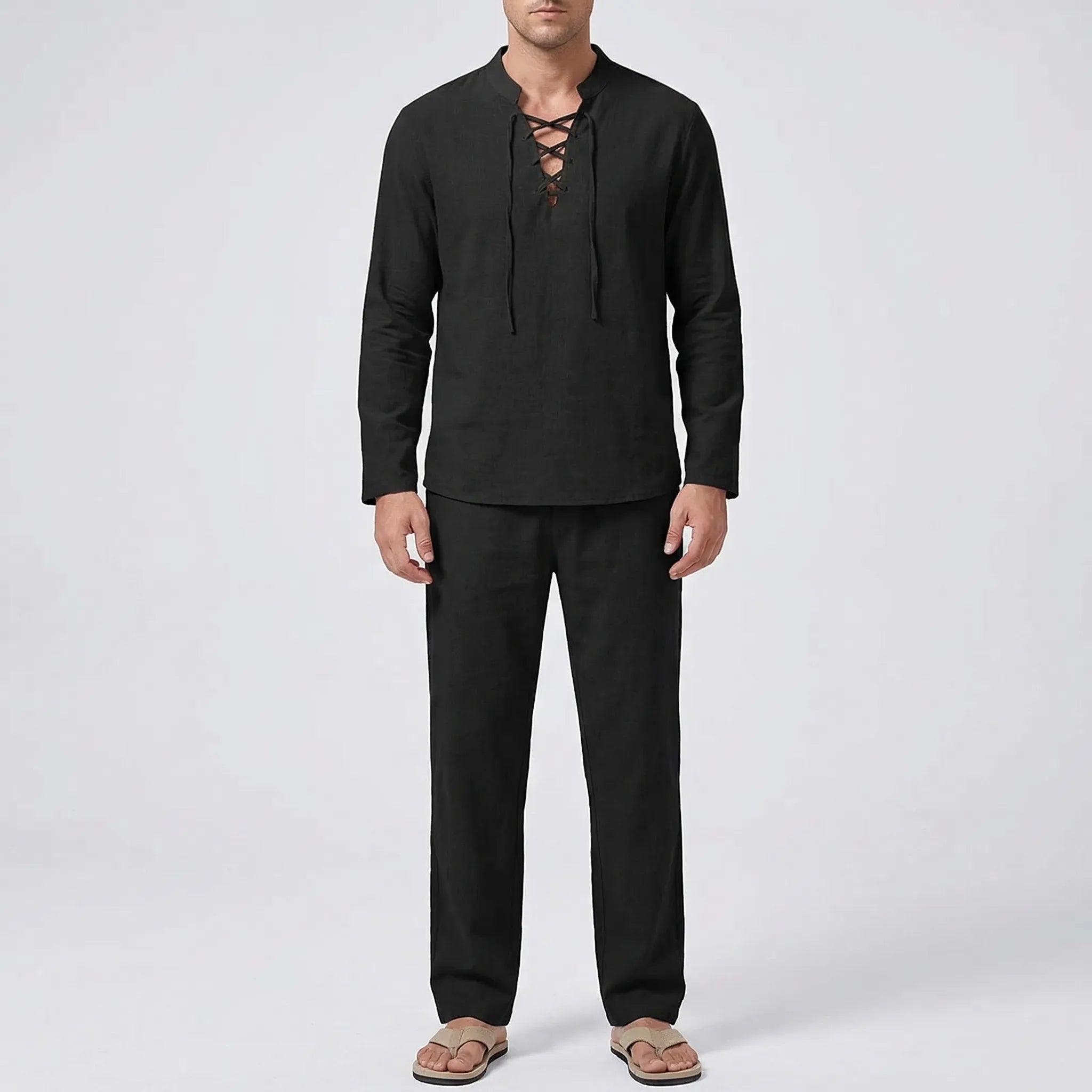 Herren 2-teiliges Set Hemd und Hose Leinen-Look für warme Tage