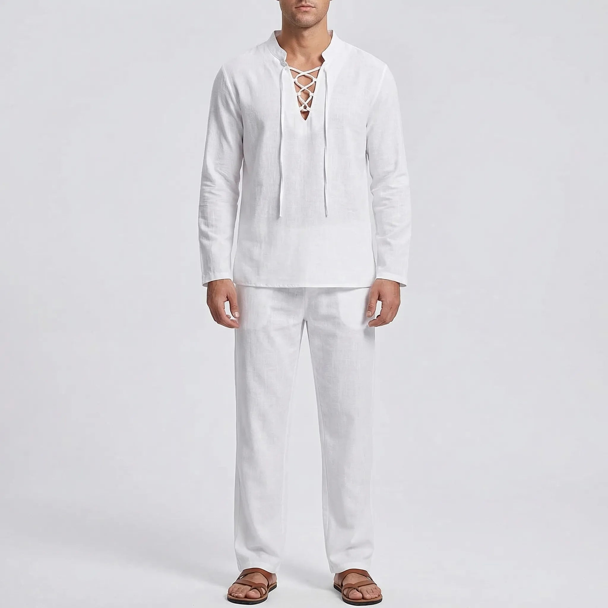 Herren 2-teiliges Set Hemd und Hose Leinen-Look für warme Tage