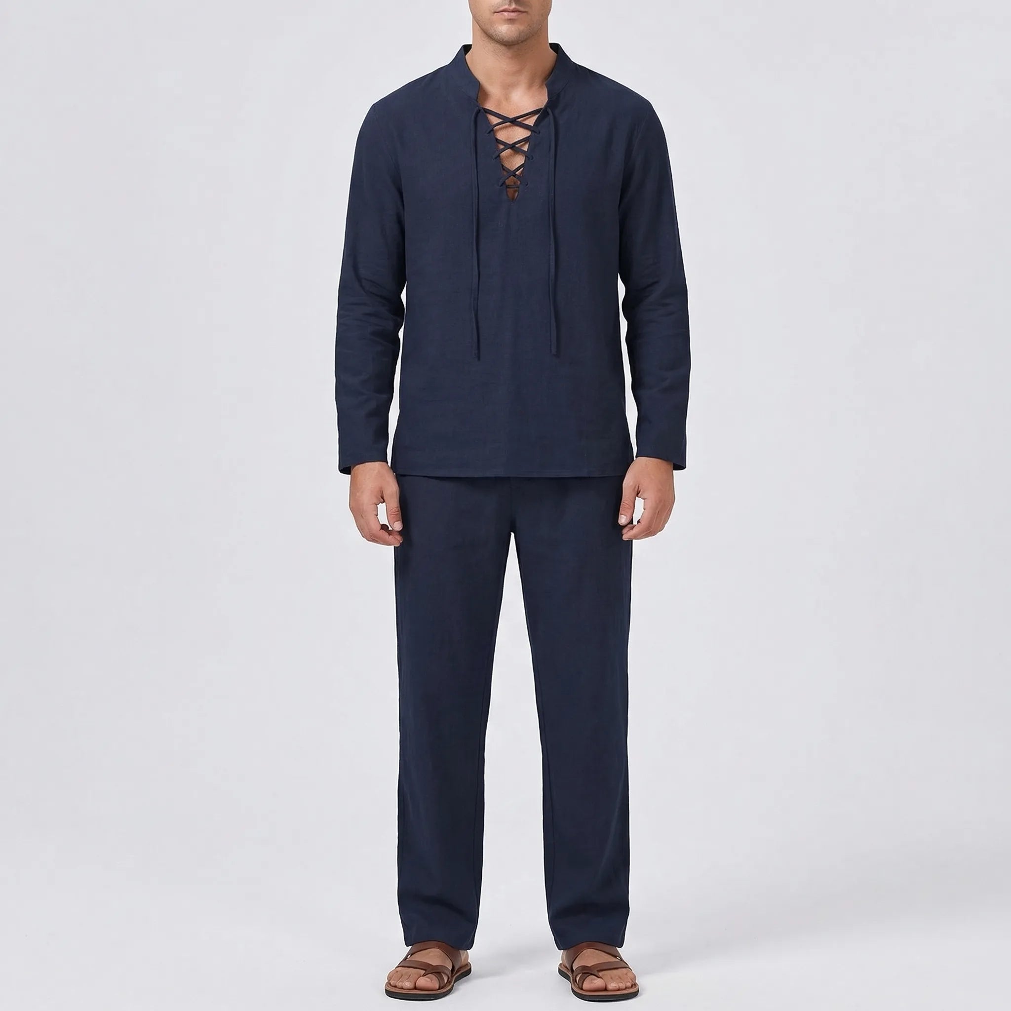 Herren 2-teiliges Set Hemd und Hose Leinen-Look für warme Tage