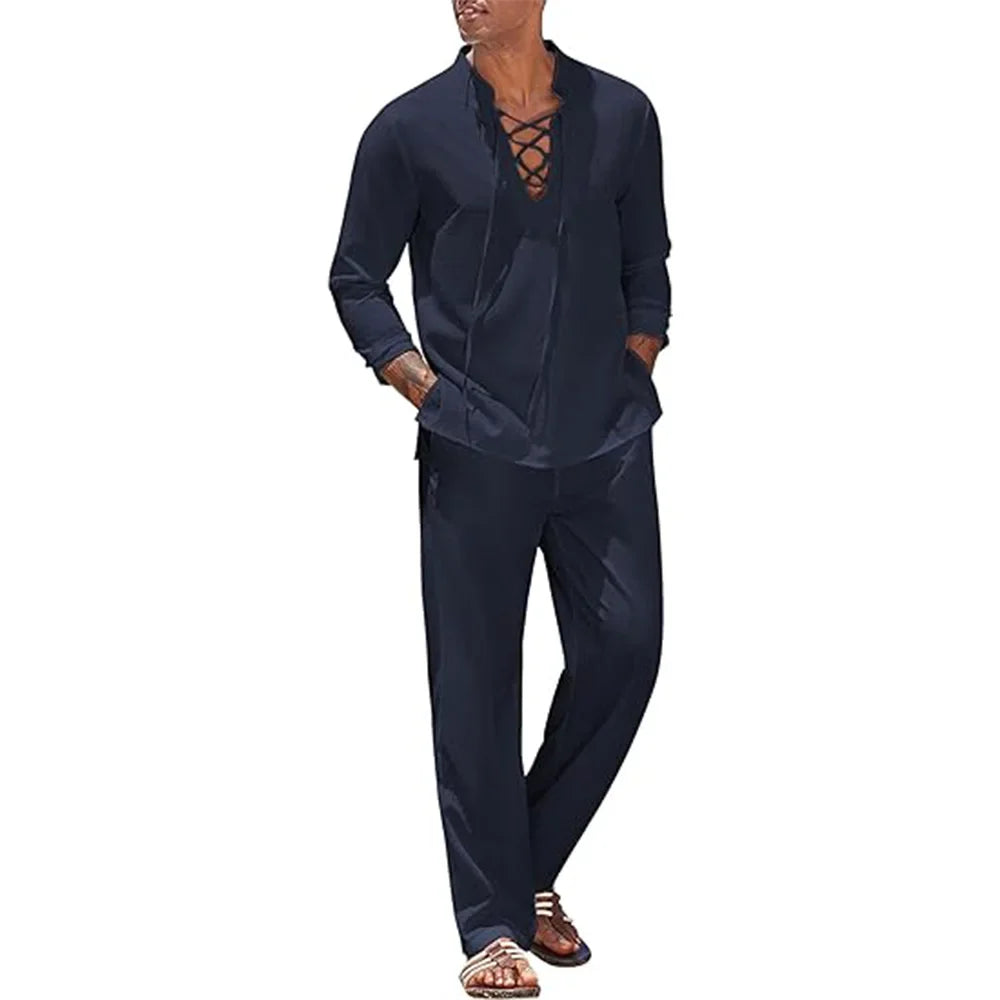 Herren 2-teiliges Set Hemd und Hose Leinen-Look für warme Tage