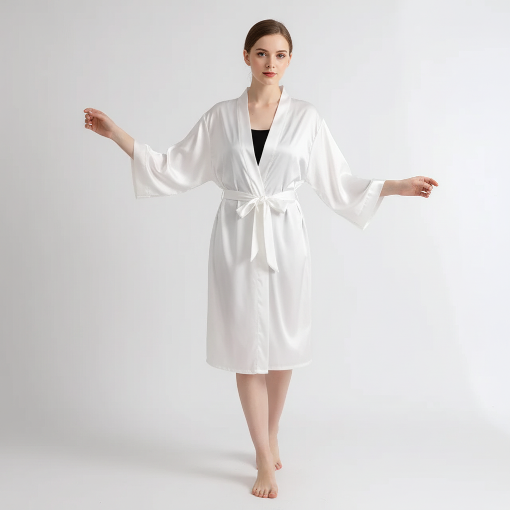 Kimono-Hochzeitsbademantel mit Dreiviertelbaumaterial und Taillenbund