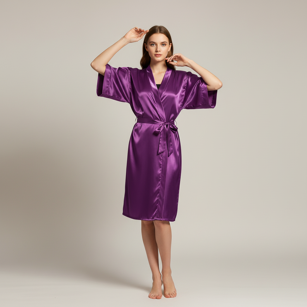 Kimono-Hochzeitsbademantel mit Dreiviertelbaumaterial und Taillenbund