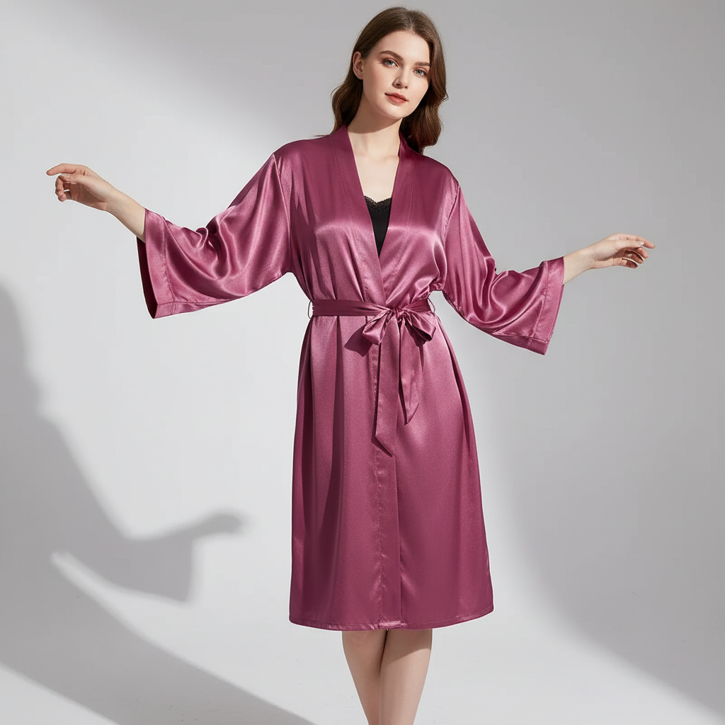 Kimono-Hochzeitsbademantel mit Dreiviertelbaumaterial und Taillenbund