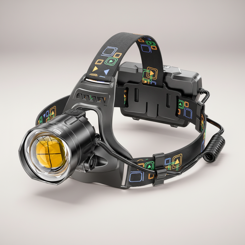 Stirnlampe mit zoombar XHP100-LED und Fernbeamstrahlung
