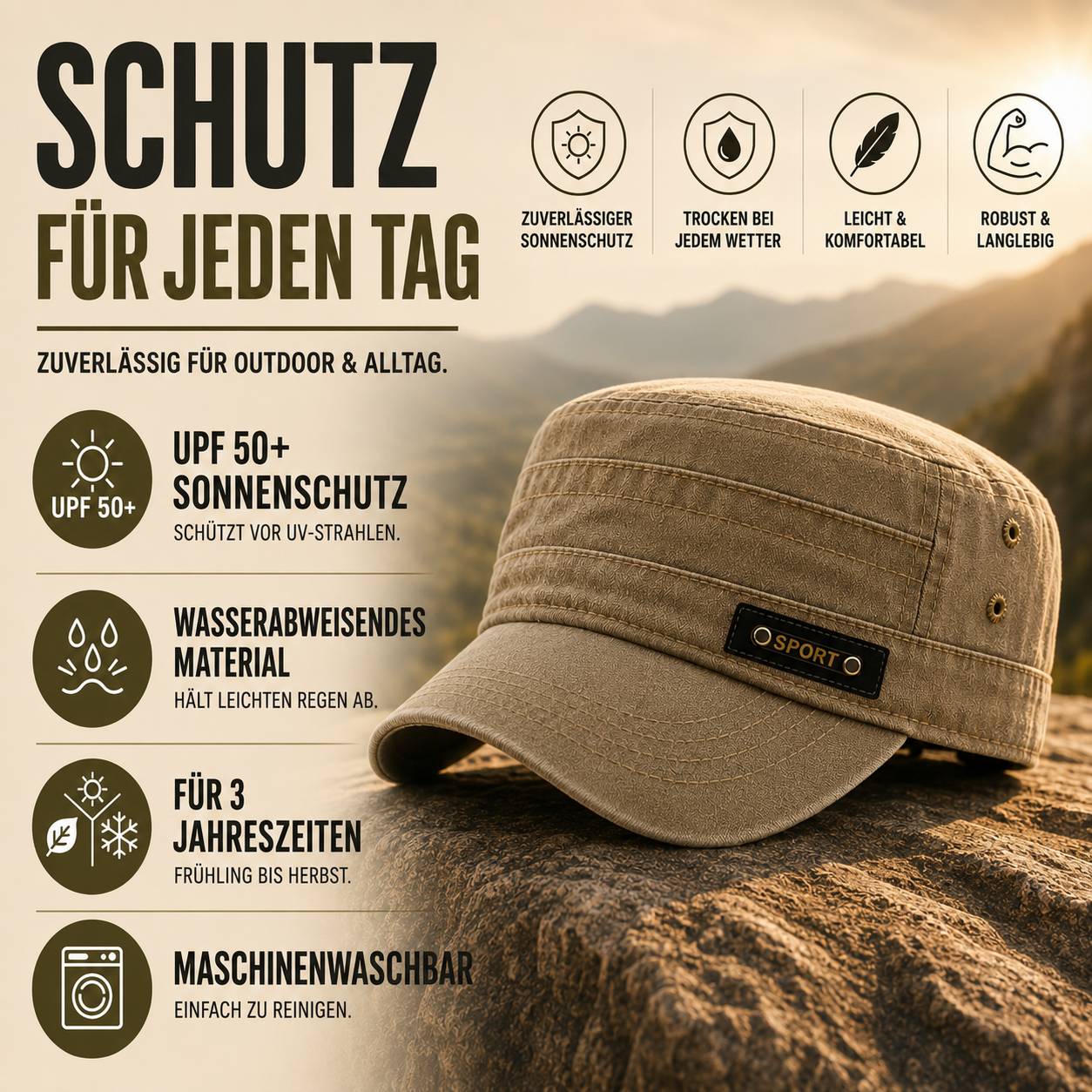 Nordspur | Brimfeld Flache Militär-Sonnenkappe
