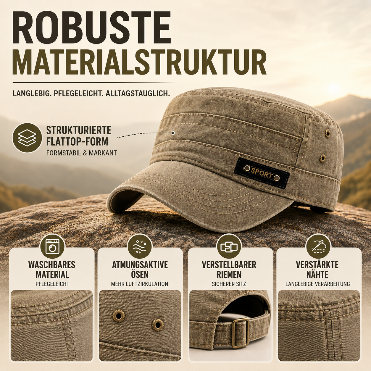 Nordspur | Brimfeld Flache Militär-Sonnenkappe