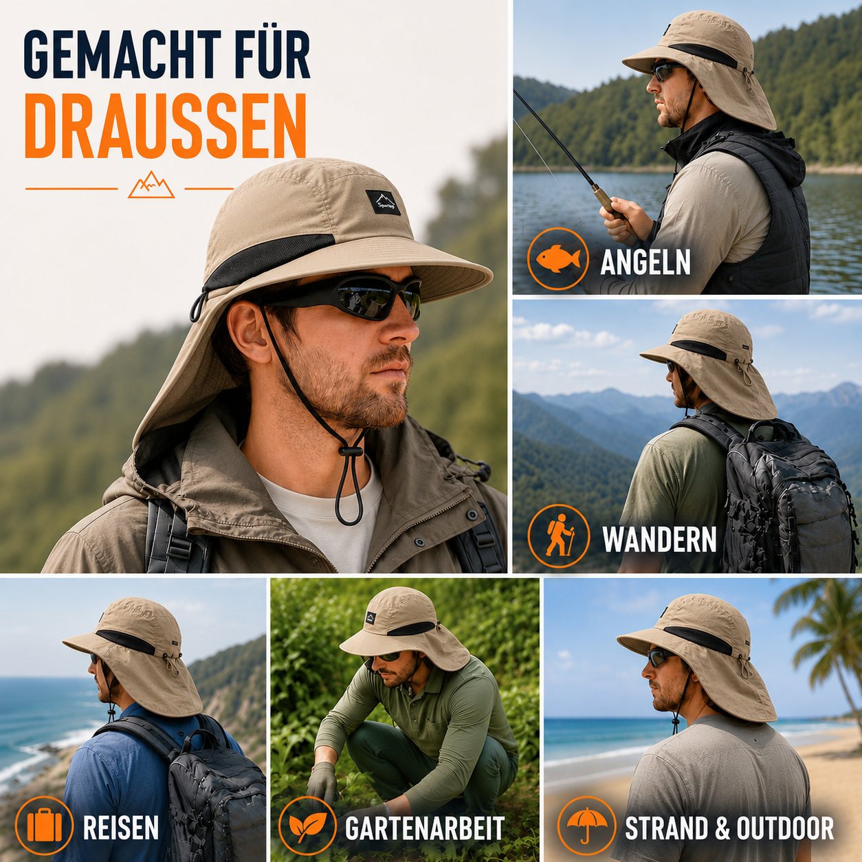 Nordspur | Brimveil Sonnenhut mit breiter Krempe und Nackenschutz