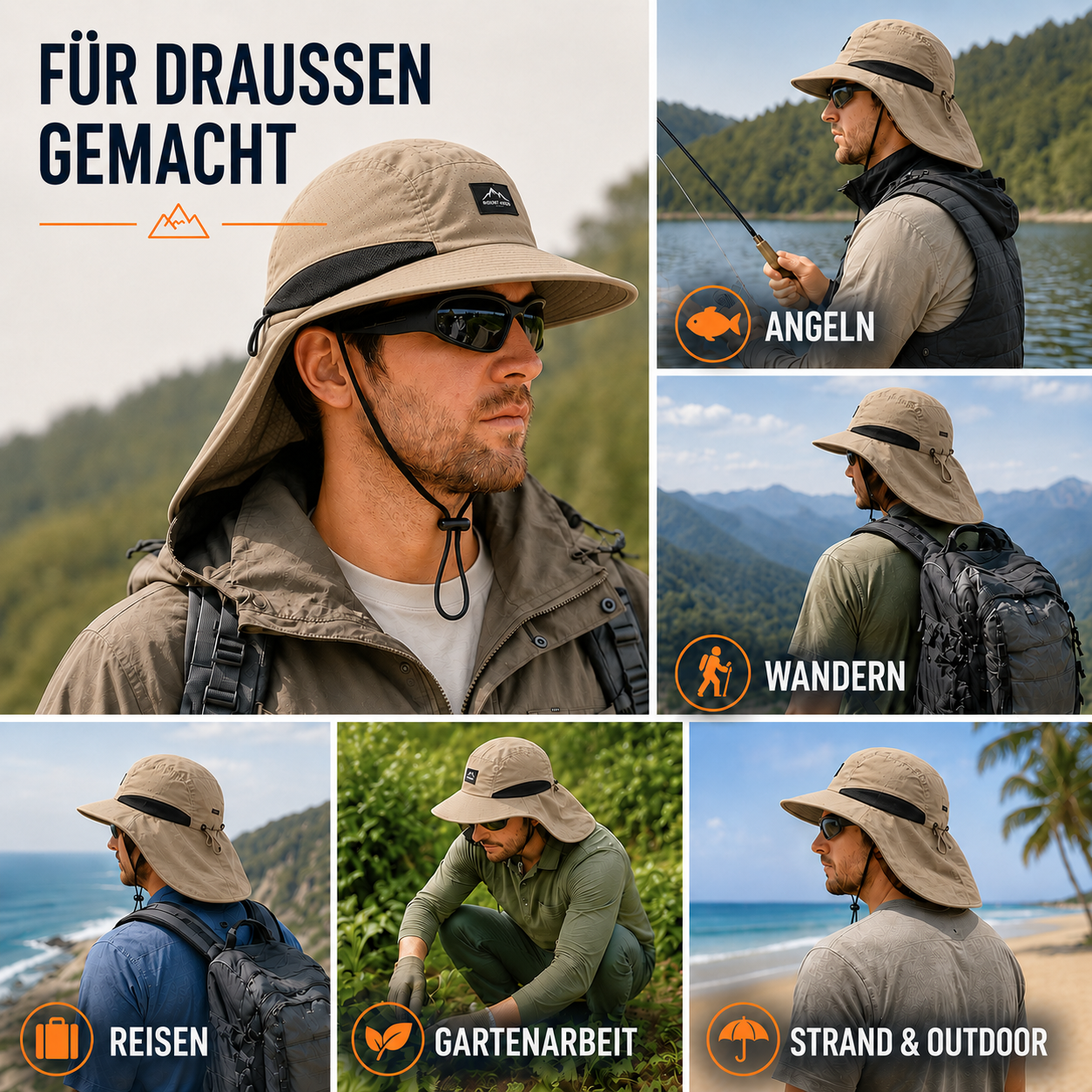 Nordspur | Brimveil Sonnenschutzhut mit Nackenflap | UPF 50+