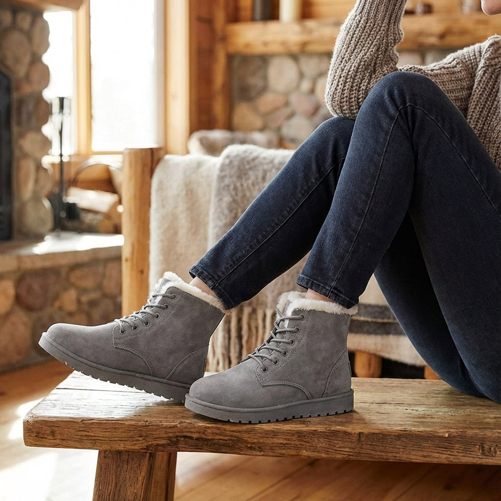 Knöchelstiefel mit Fleece-Futter warmer Winter-Stiefel Schnürung