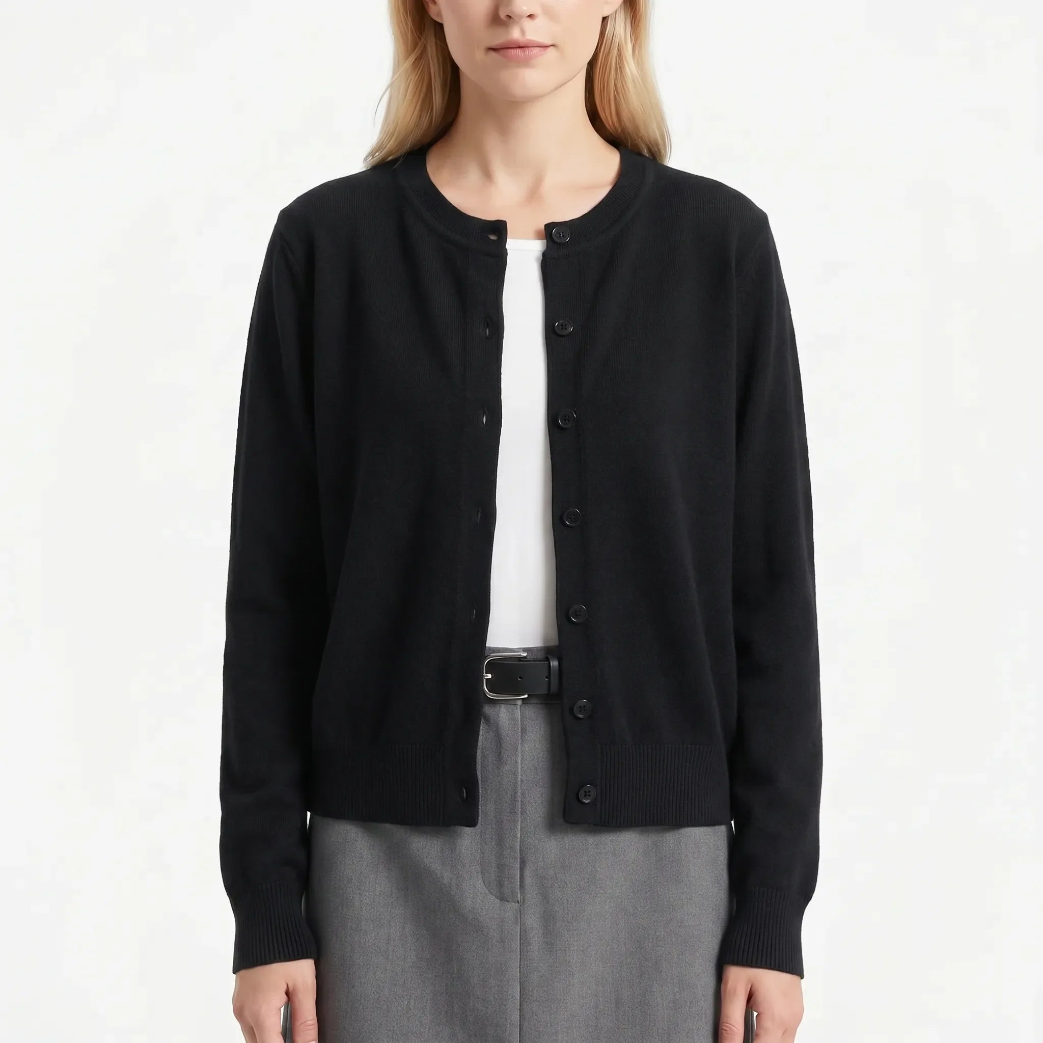 Damenstrickjacke Langarm Rundhals gerippte Verarbeitung Alltagsmode