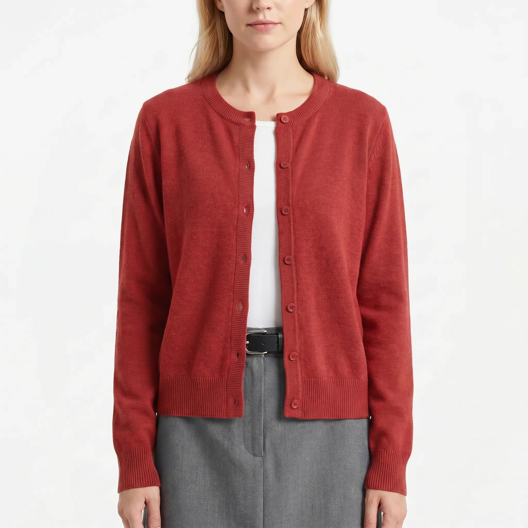 Damenstrickjacke Langarm Rundhals gerippte Verarbeitung Alltagsmode