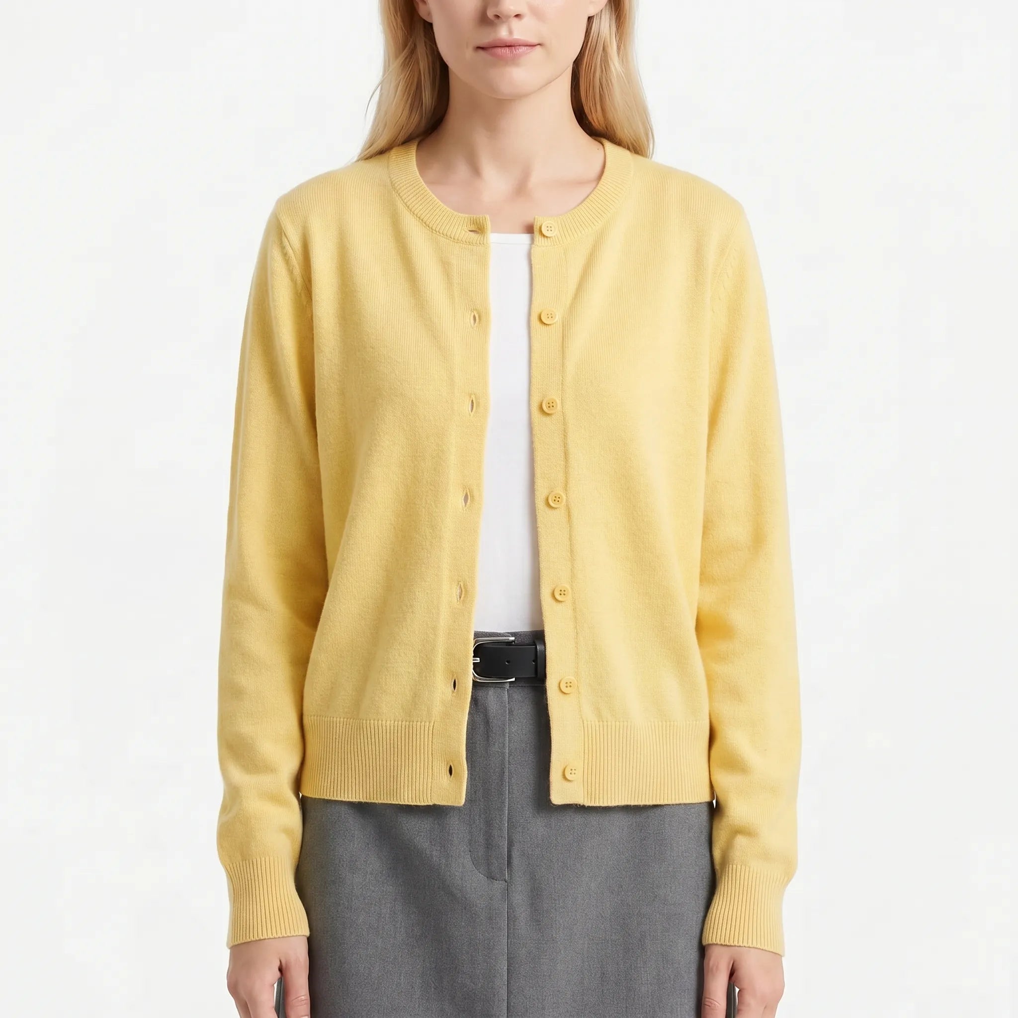 Damenstrickjacke Langarm Rundhals gerippte Verarbeitung Alltagsmode