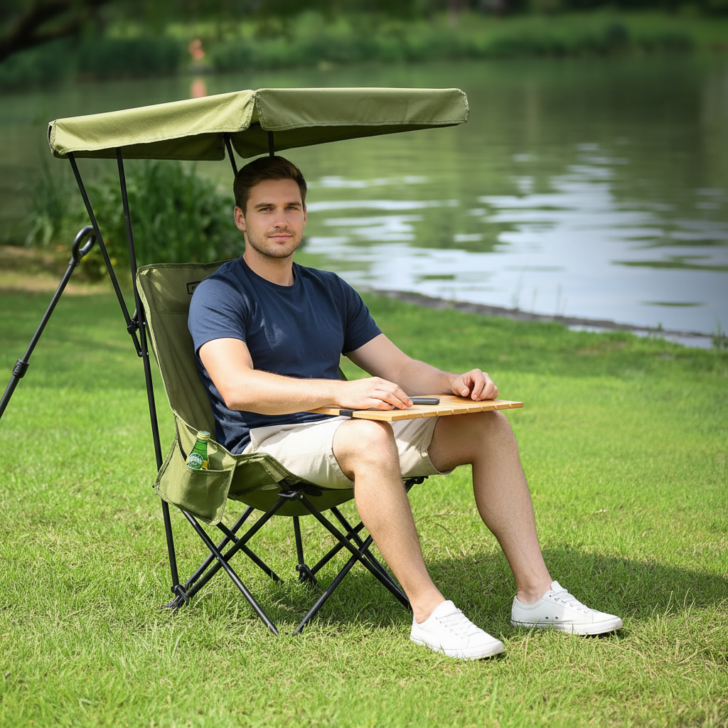 Übergroßer Klappsessel mit verstellbarem Sonnendach für Camping