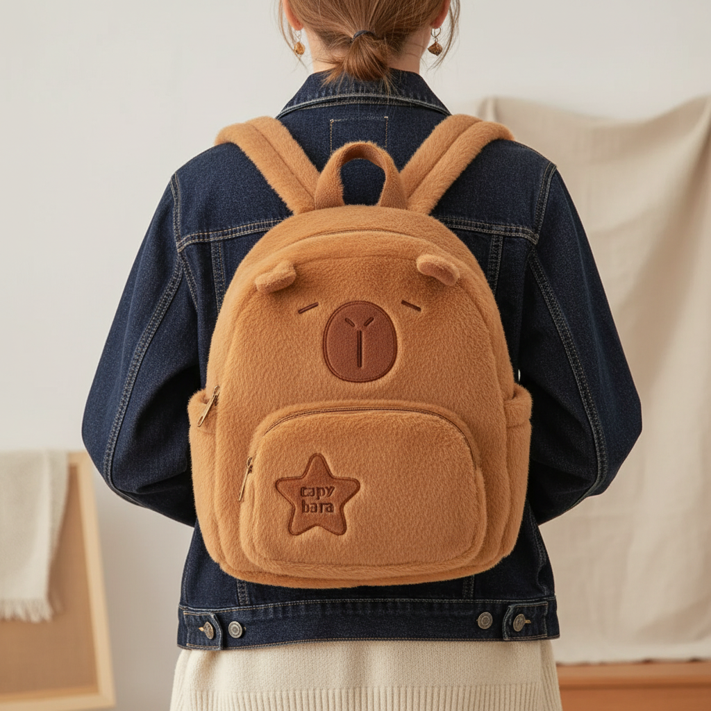 Capybara Plüsch-Rucksack Kunstfell Damen kompakt