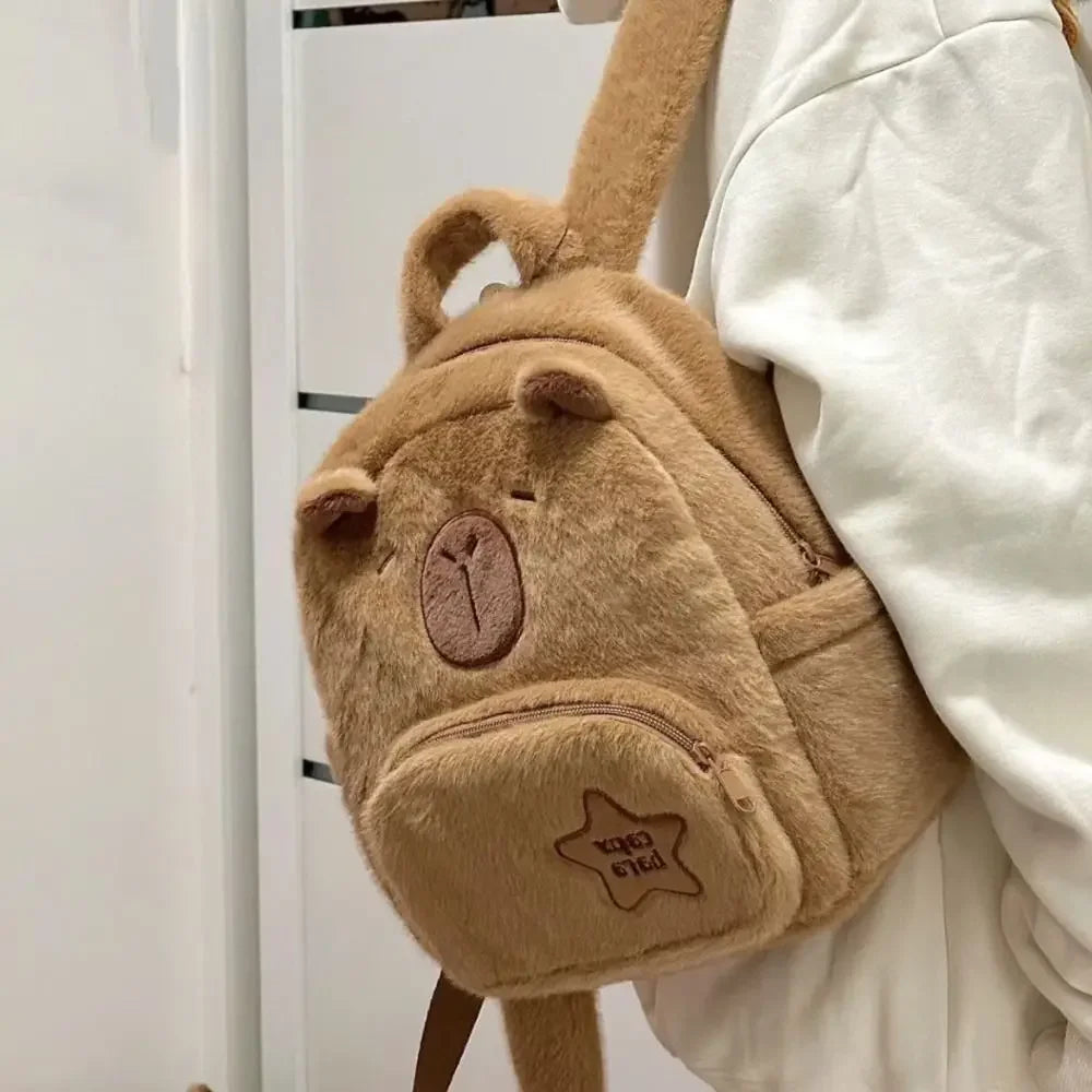 Capybara Plüsch-Rucksack Kunstfell Damen kompakt