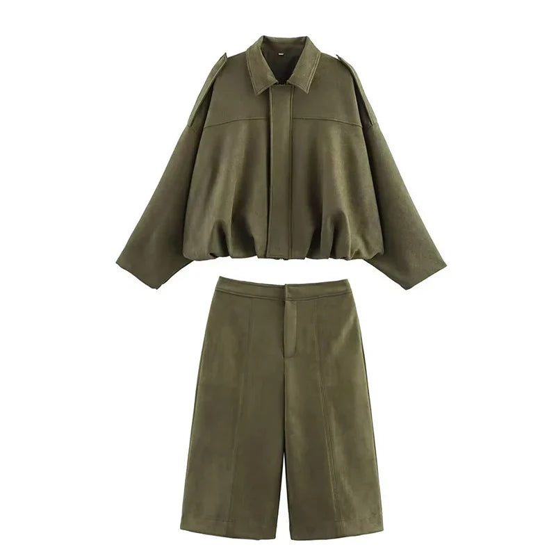 Damen Zweiteiler Set mit High-Waist Shorts und Longline Jacke