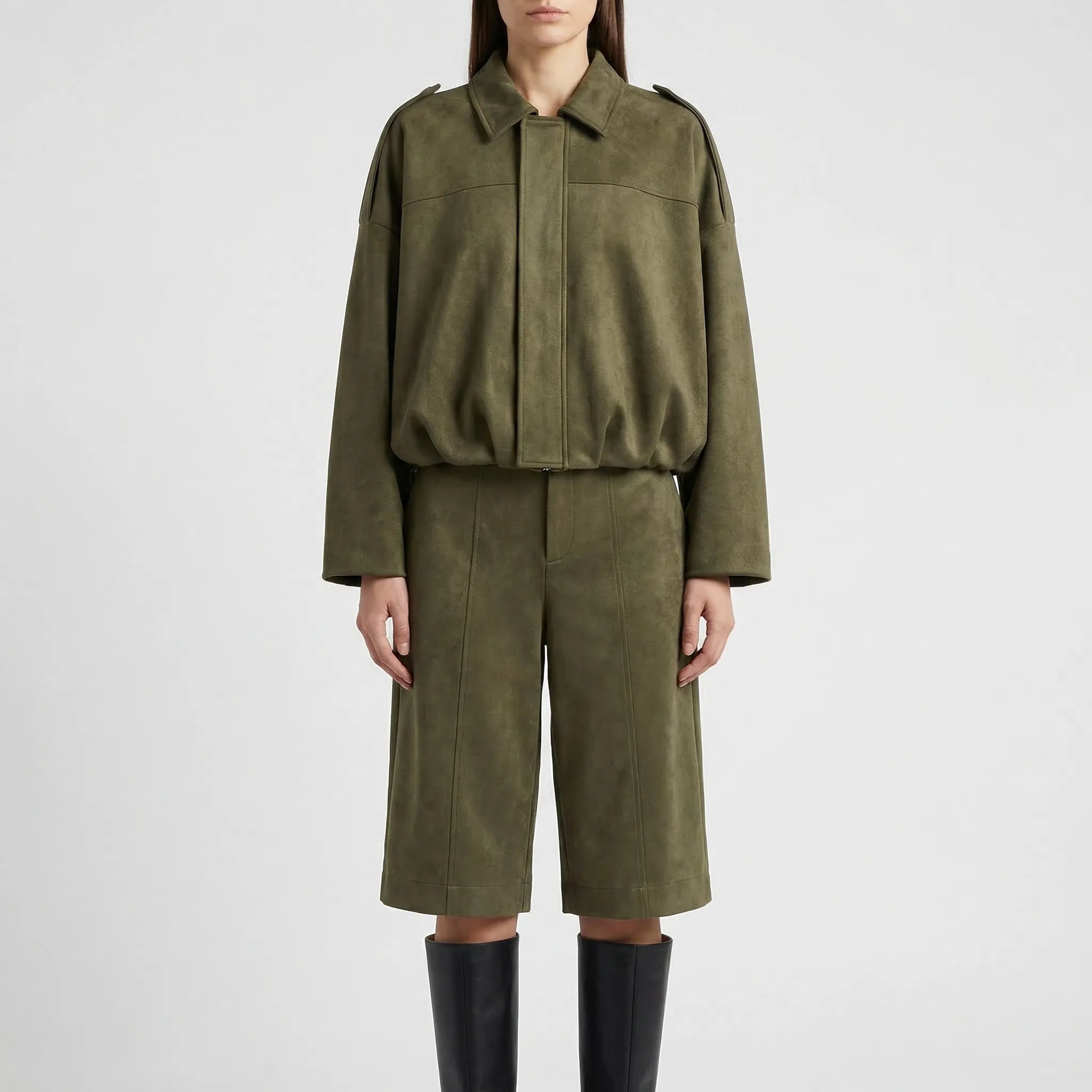 Damen Zweiteiler Set mit High-Waist Shorts und Longline Jacke
