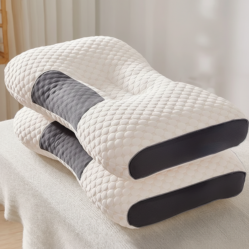 Orthopädisches Nackenkissen mit Massagezonen und atmungsaktivem Strickbezug