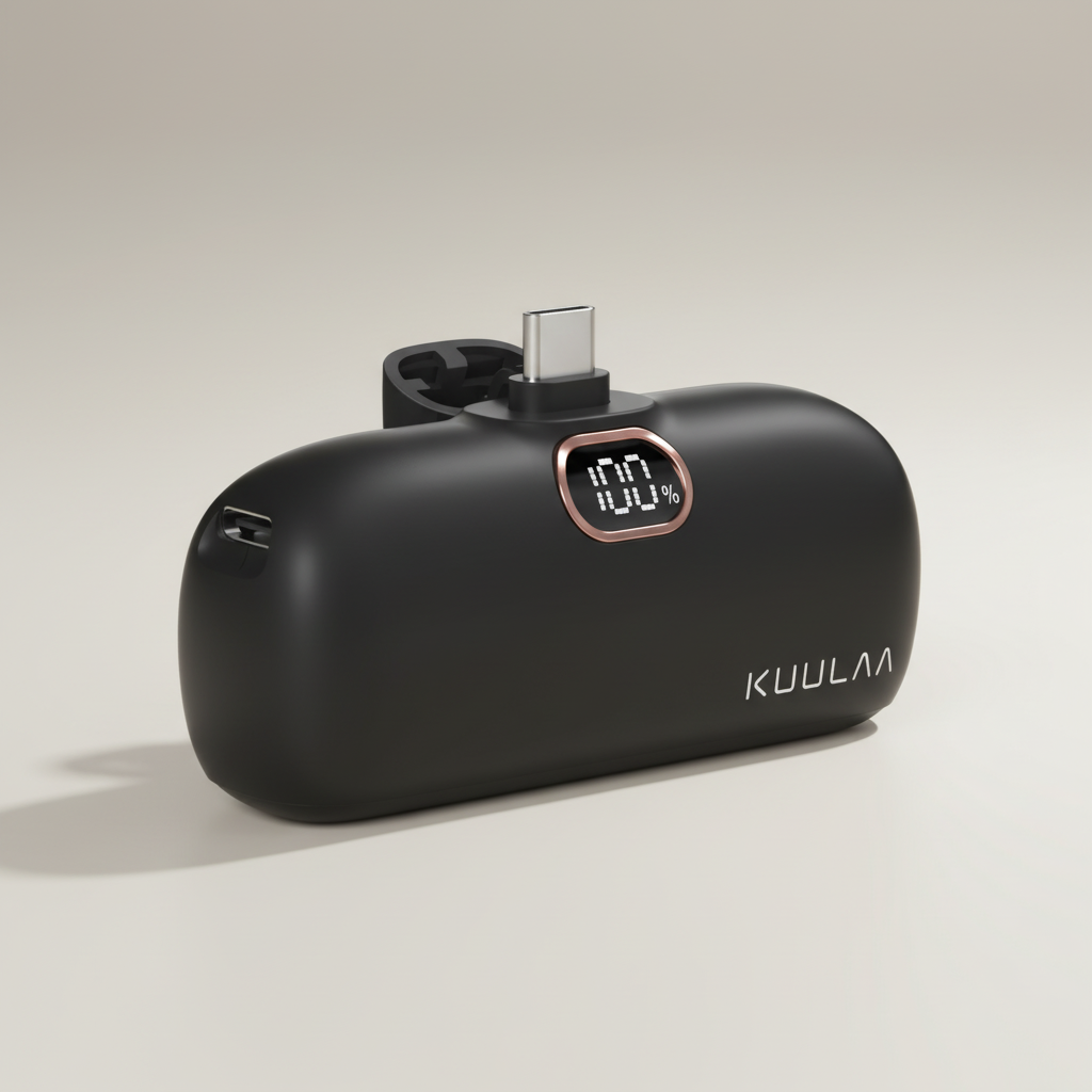 Kompakte Powerbank 5000mAh mit digitaler Akkuanzeige und USB-C
