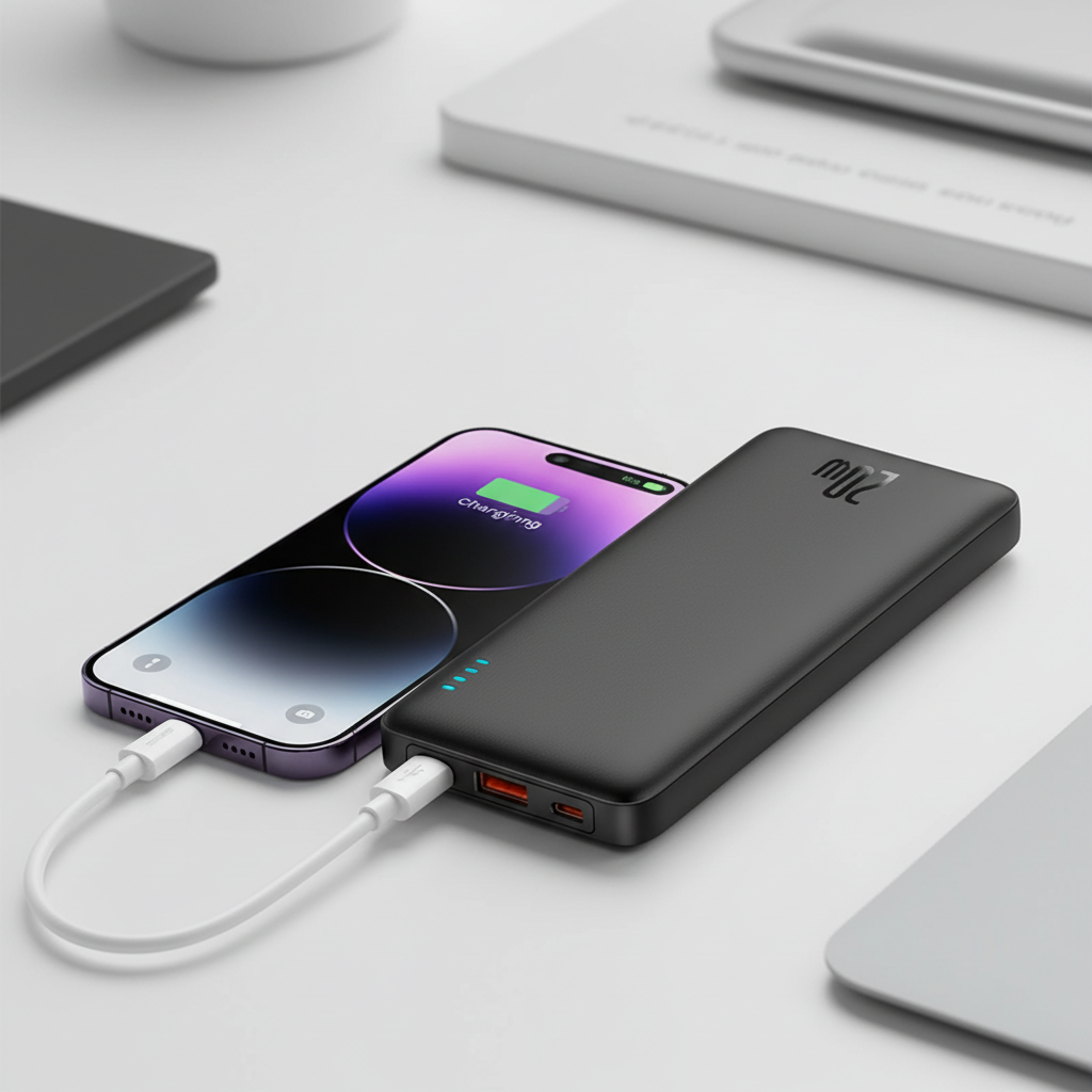 Tragbare Powerbank 20W Schnellladung integrierte Kabel dual port