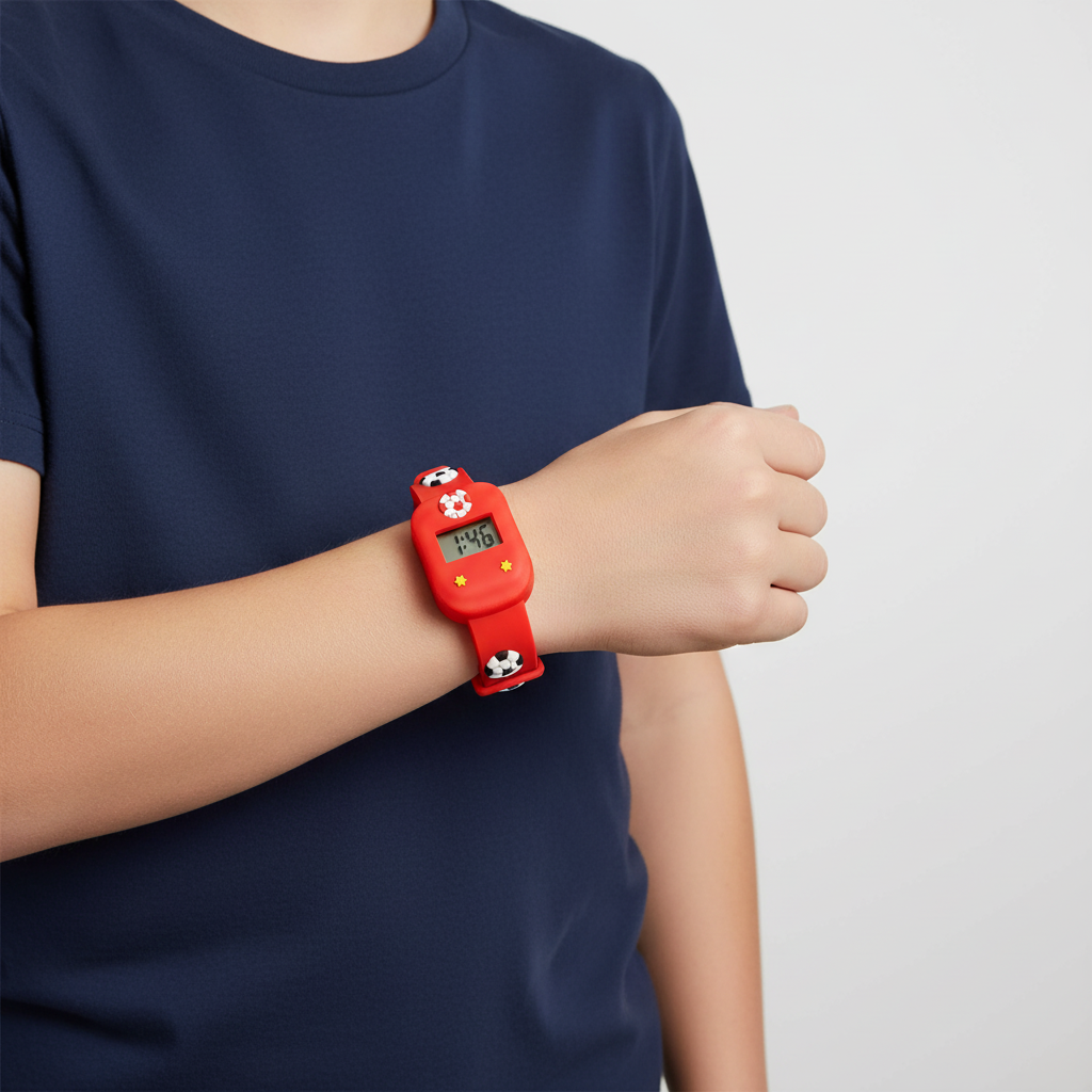 Kinder Digitaluhr Fußball Set mit Silikonarmband