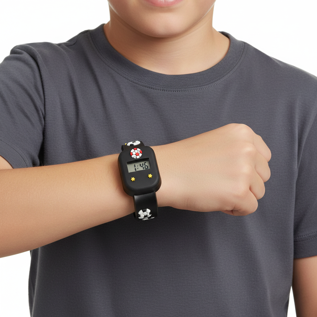 Kinder Digitaluhr Fußball Set mit Silikonarmband
