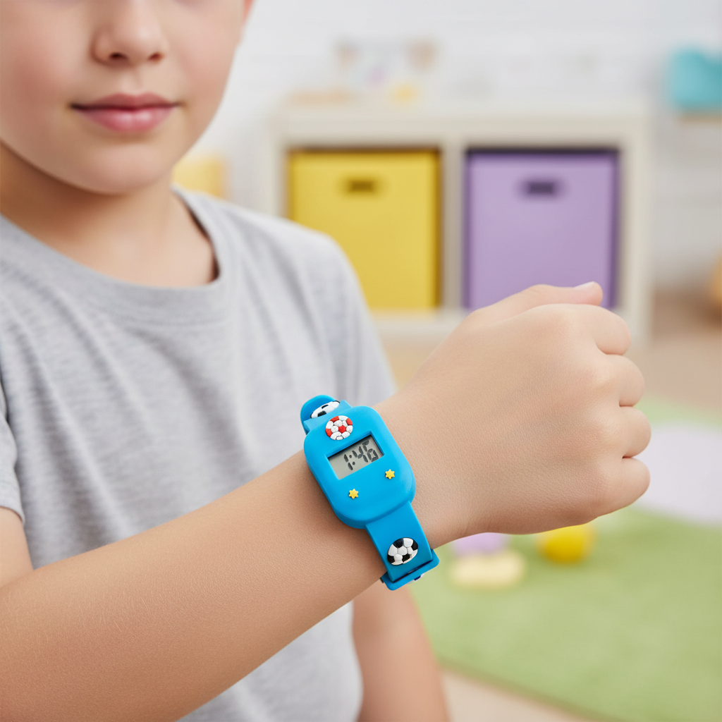Kinder Digitaluhr Fußball Set mit Silikonarmband