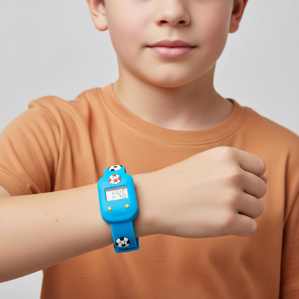 Kinder Digitaluhr Fußball Set mit Silikonarmband