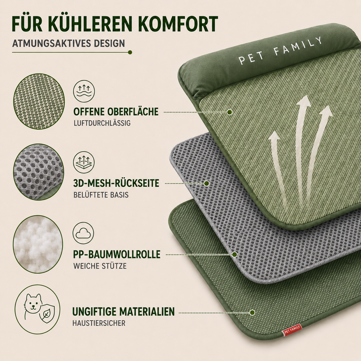 Nordspur | Chilrest Atmungsaktive Kühlmatte für Haustiere mit Kissen