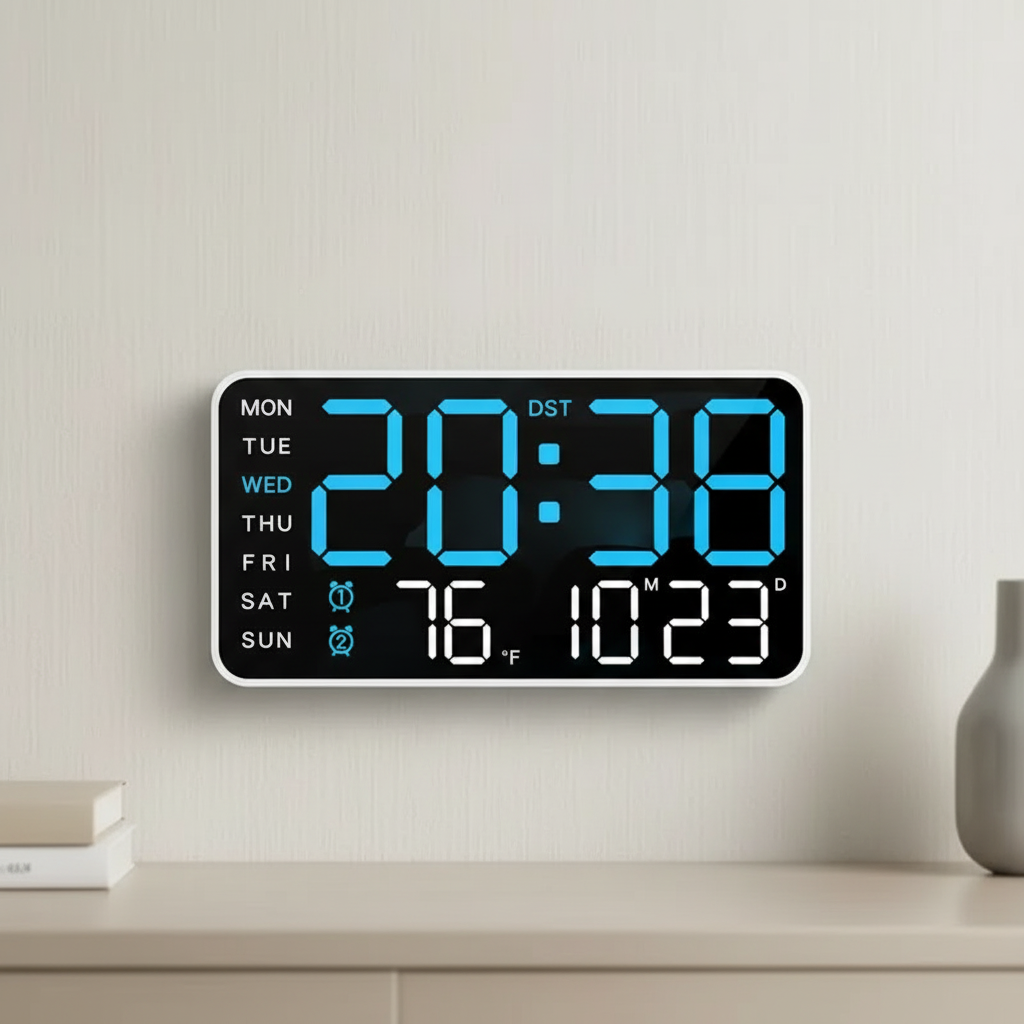 Digitale Wanduhr mit großem LED-Display Zeit Temperatur Datum
