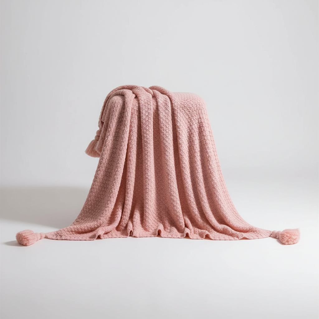 Waffeltuch Wurfdecke mit Quasten und geprägter Textur