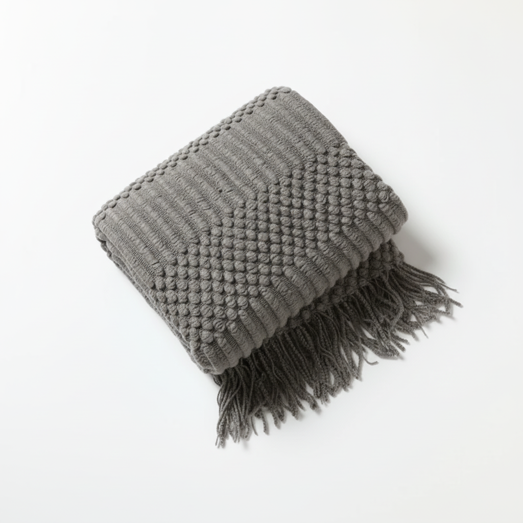 Chunky-Knit-Decke mit Quastenkanten für Sofa und Bett