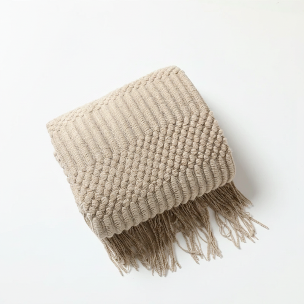 Chunky-Knit-Decke mit Quastenkanten für Sofa und Bett