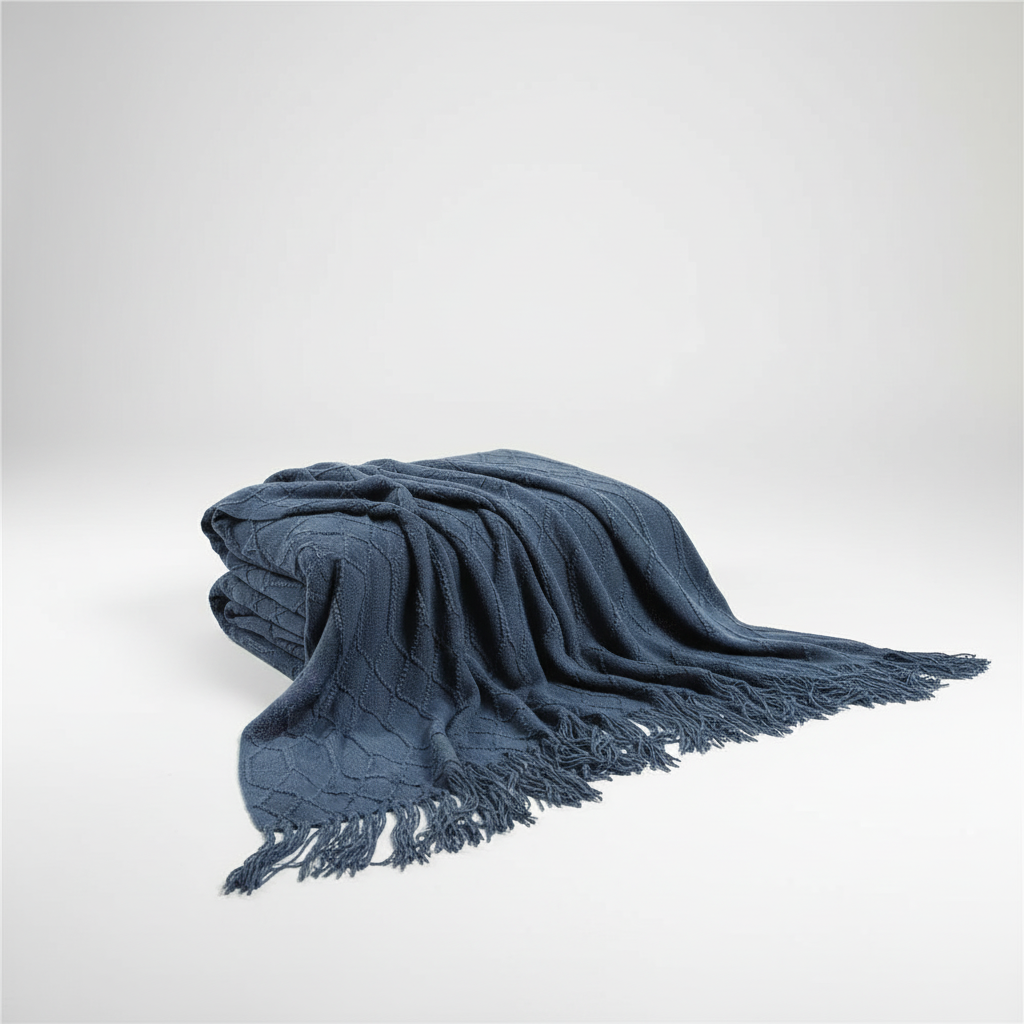 Chunky-Knit-Decke mit Quastenkanten für Sofa und Bett
