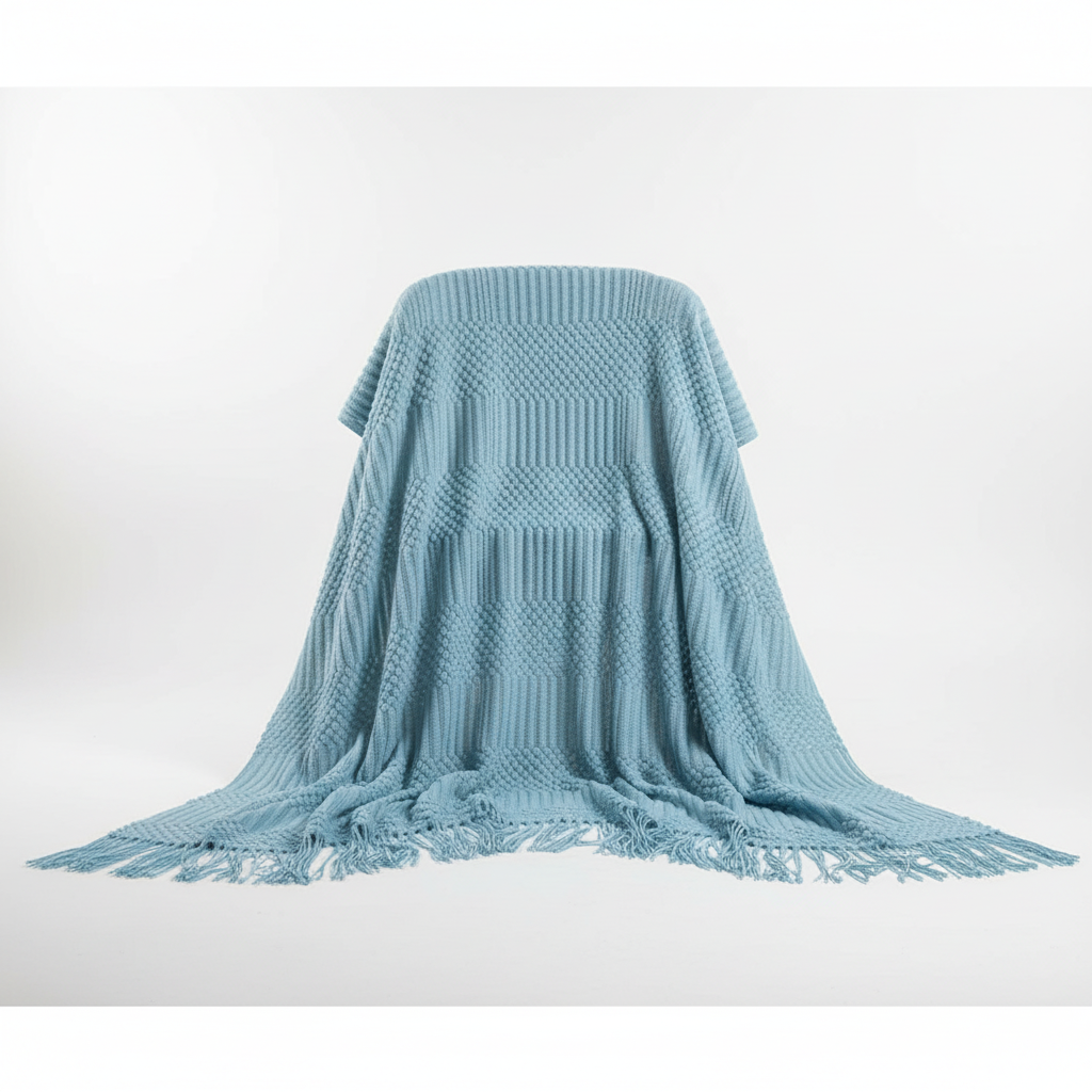 Chunky-Knit-Decke mit Quastenkanten für Sofa und Bett